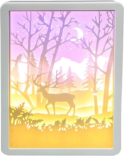 Uonlytech Bosque ciervo Papercut caja de luz decorativa 3D sombra luz LED lámpara noche luz para regalo de Navidad