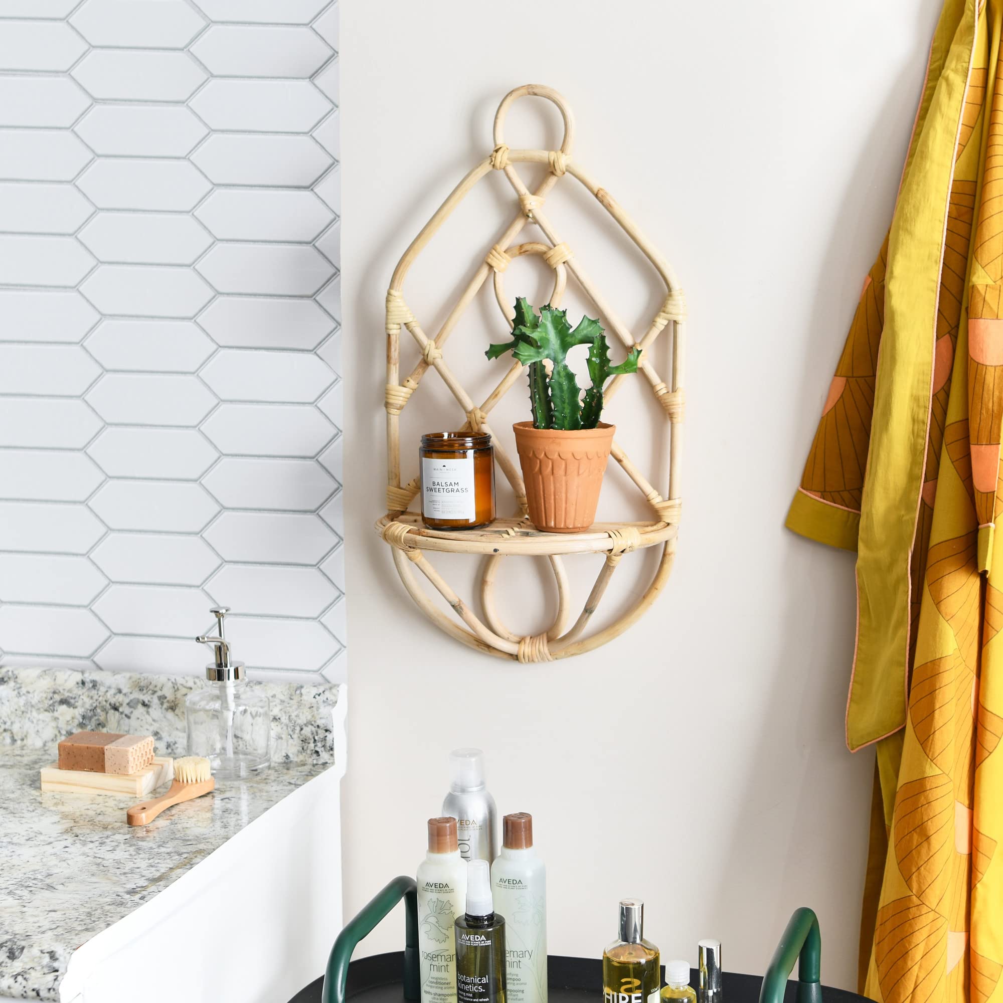 Main + Mesa Decorative Woven Rattan Wall Shelf, Natural