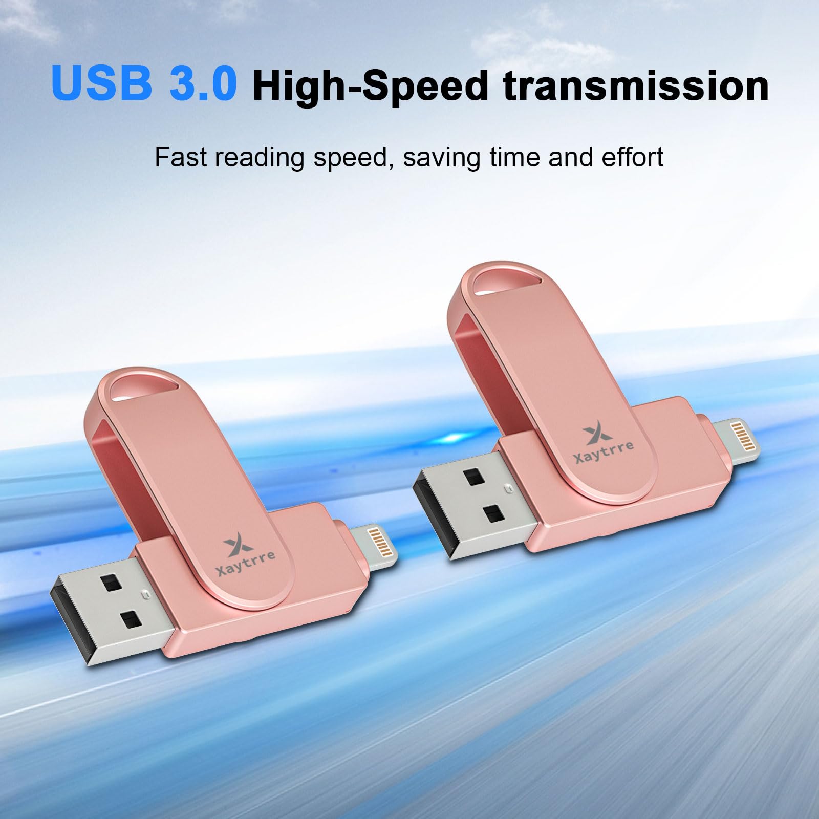 Pendrive 512 GB para iPhone, MFi Certificado por Apple,Xaytrre Memoria USB C,Pen Drive 3.0,Flash Drive Lightning,Memory Stick 3 en 1 para iPhone,iPad,OTG Android,Mac,Pc,Rosa