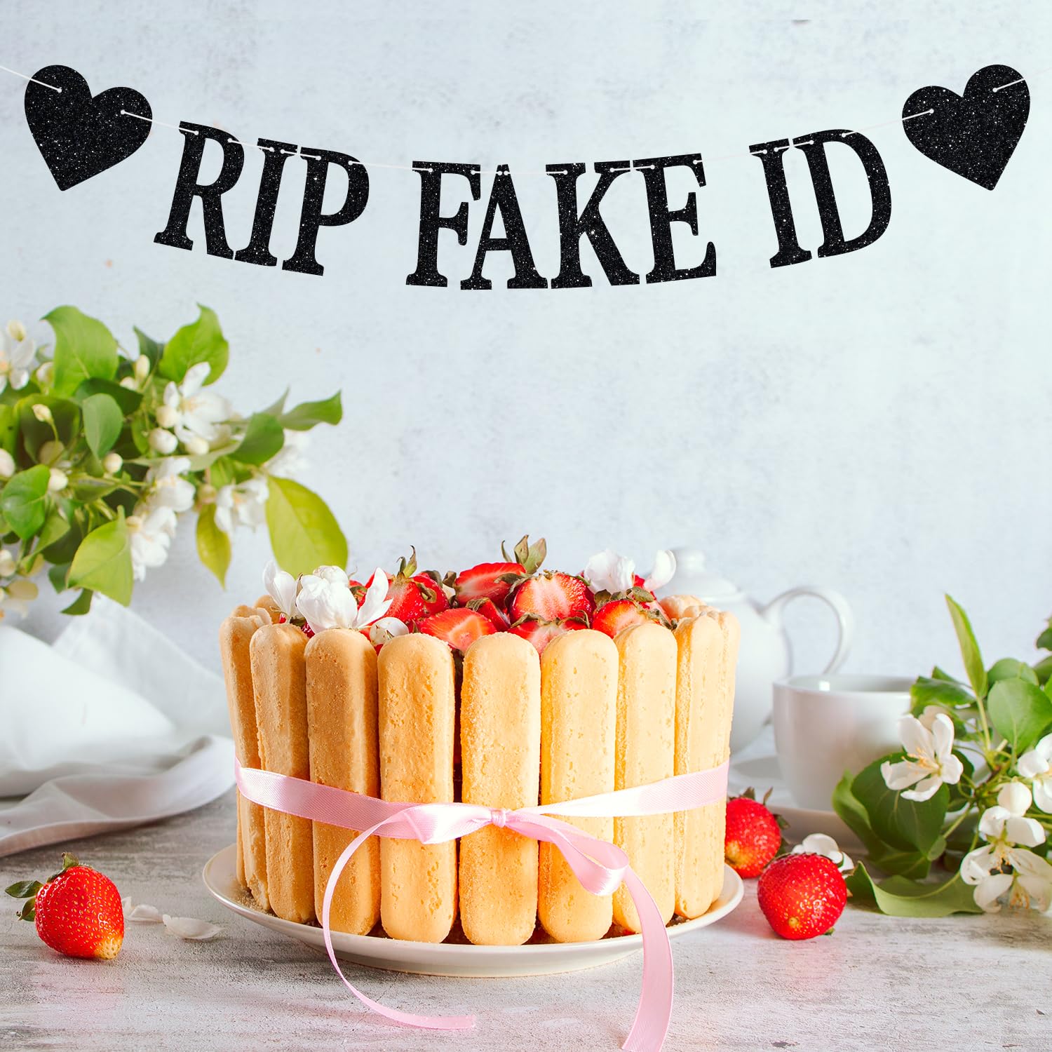 PALASASA Glitter RIP Fake ID Banner - Funny 21st Birthday Decor In Black & Red