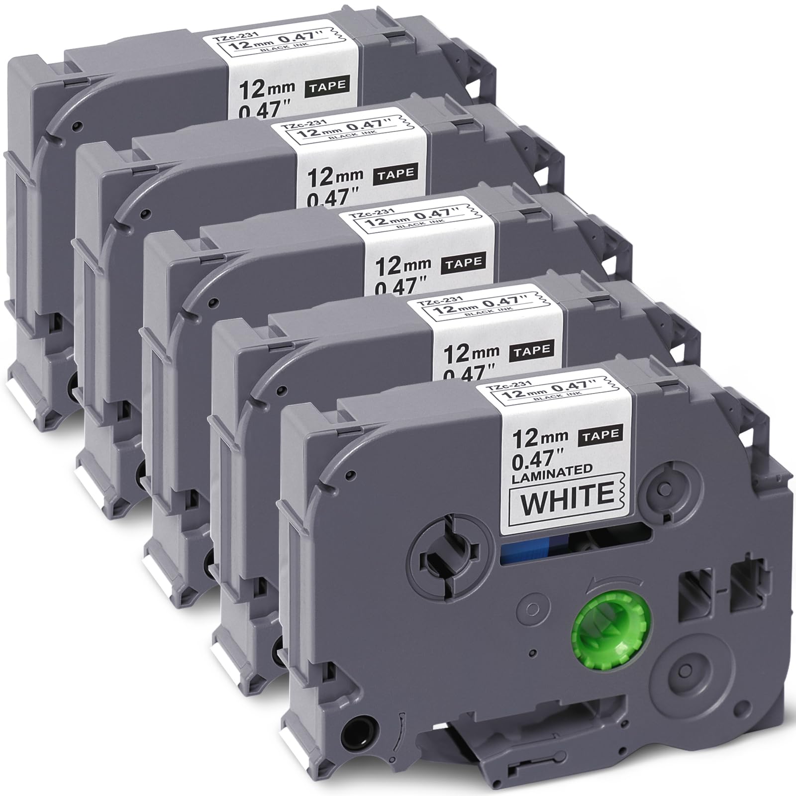 5-Pack Label Maker Tape for Brother TZe-231 TZ-231 Laminated Compatible Label Tape Replacement for Model PT D200 D210 H100 1880, 12mm 0.47 Inch Black on White