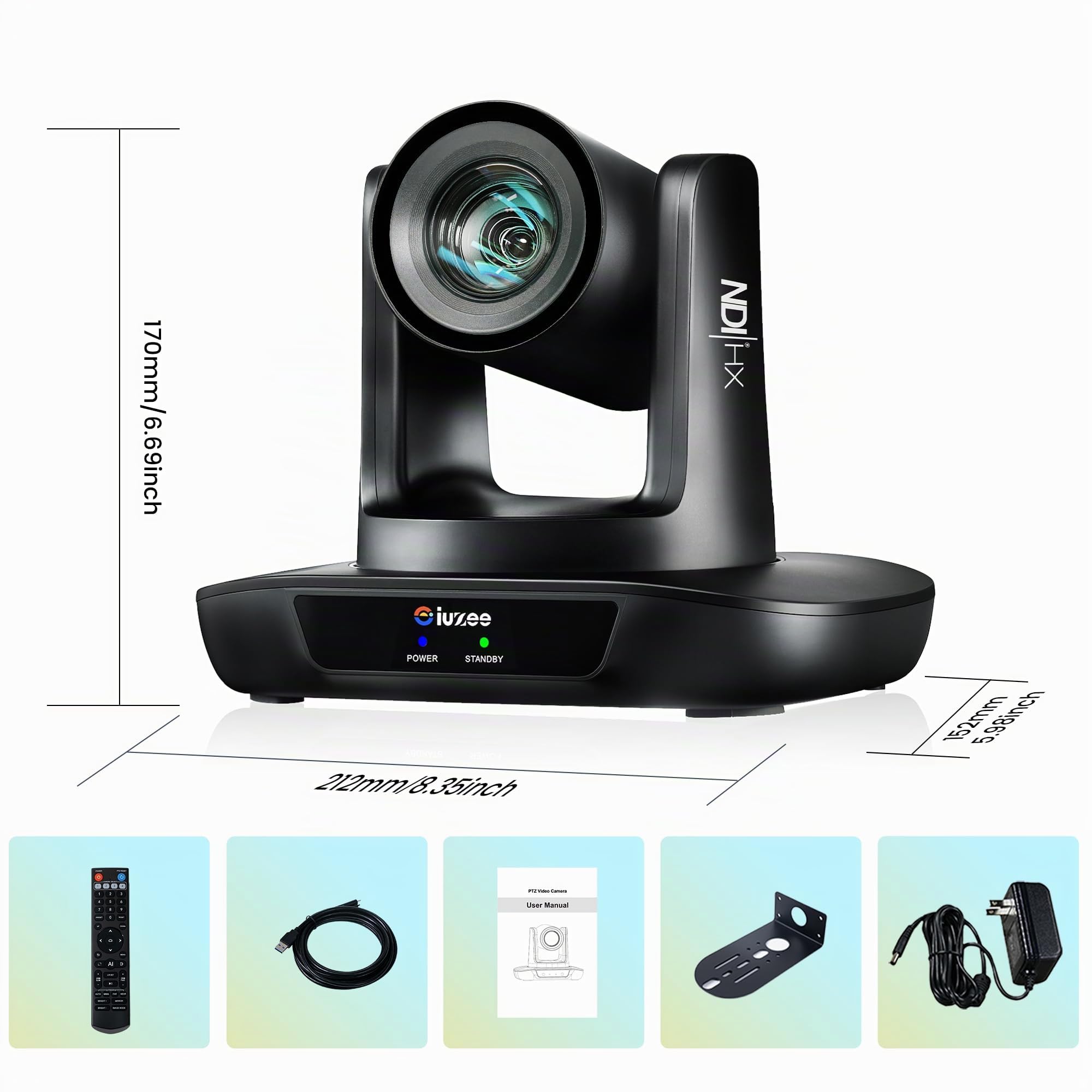 NDI AI PTZ Kamera 30X Optischer Zoom mit USB/HDMI/3G-SDI/RJ45 IP Live-Streaming Kamera KI-Auto-Tracking Camera PoE 1080P 60FPS für Kirche Gottesdienst Bildung Sport Events vMix OBS YouTube