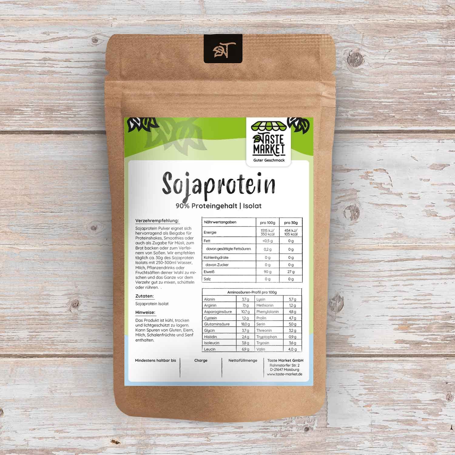 10 kg Sojaprotein Isolat | Soja Protein Pulver | 90% Proteingehalt | Vegan | Eiweißpulver | Taste Market
