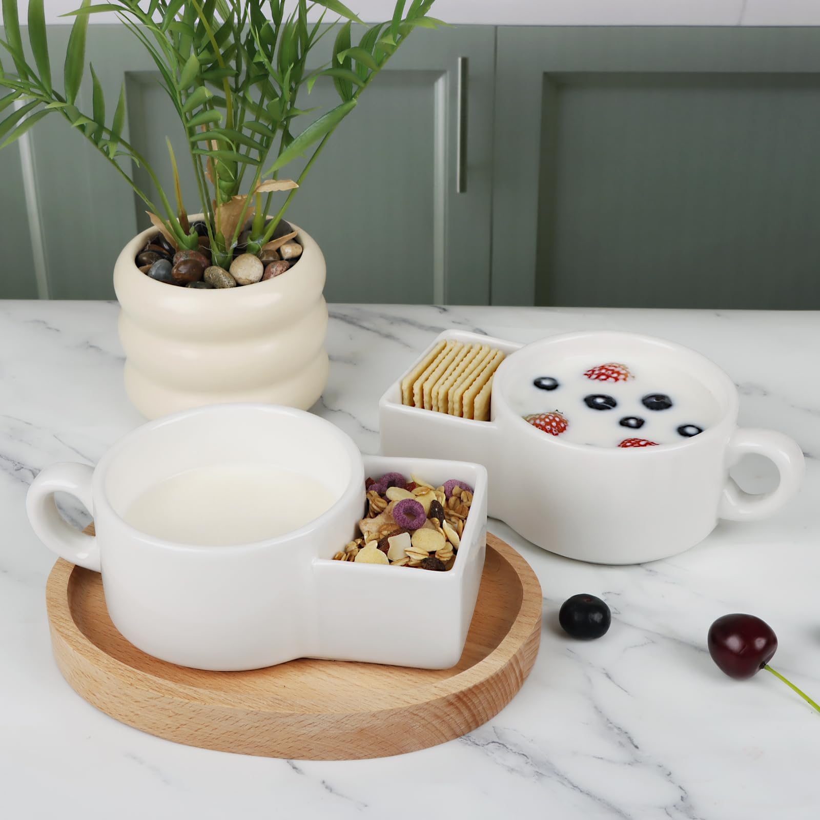 Suppenschüssel mit Cracker-Halter, Keramik, mikrowellengeeignet, Suppen- und Sandwich-Kombination, Doppelgriff-Müslischale und Dip-Tasse