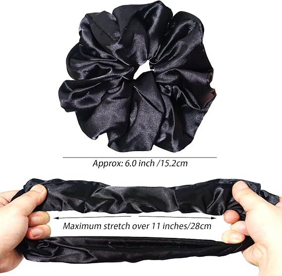 4 Pcs Black Large Satin Scrunchies for Women Thick Hair, Oversized Scrunchy Extra Big Ponytail Holders Hair Accessories