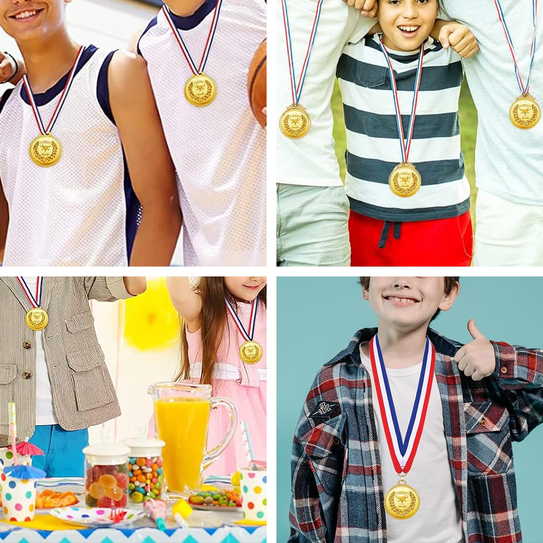 Medaglie Compleanno Bambini, Set di 6 Medaglie Olimpiche in Plastica con Nastri, per Bomboniere, Giorni Sportivi e Gare di Gioco