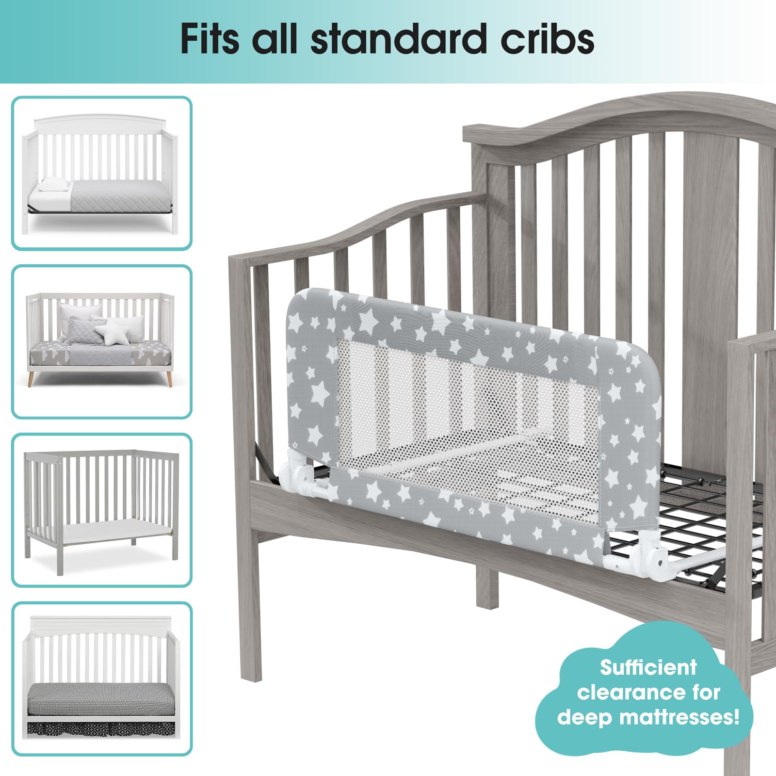 NUTIKAS Protector de riel de cuna para niños pequeños, barandillas de cama de 35.4 pulgadas, protector lateral de seguridad convertible, malla transpirable, barreras de cama con anclaje reforzado