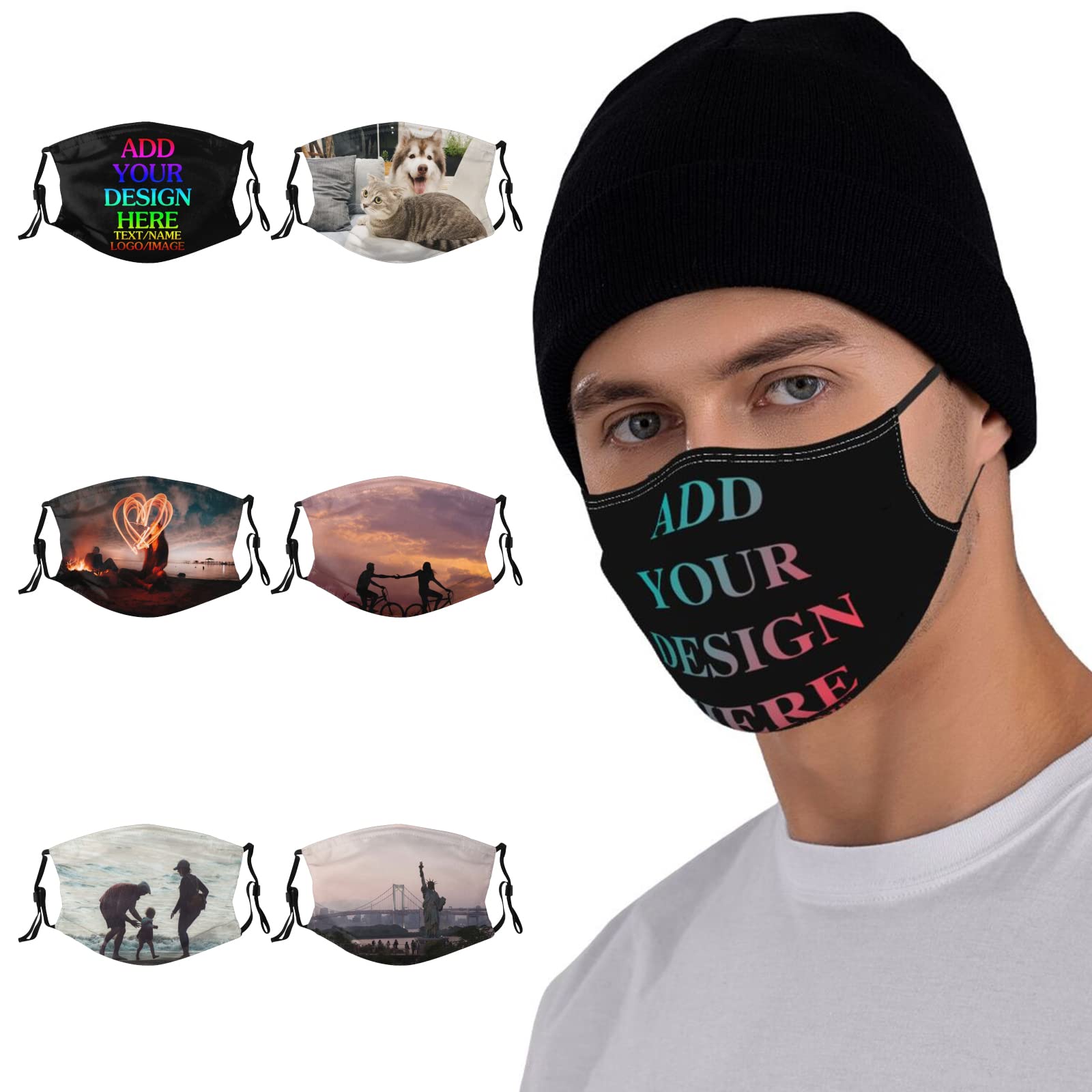 Custom Adult Face Mask Personalized Dust Mask Add Your Image/Text Reusable Washable Mouth Cover with 2 Filters for Men Women