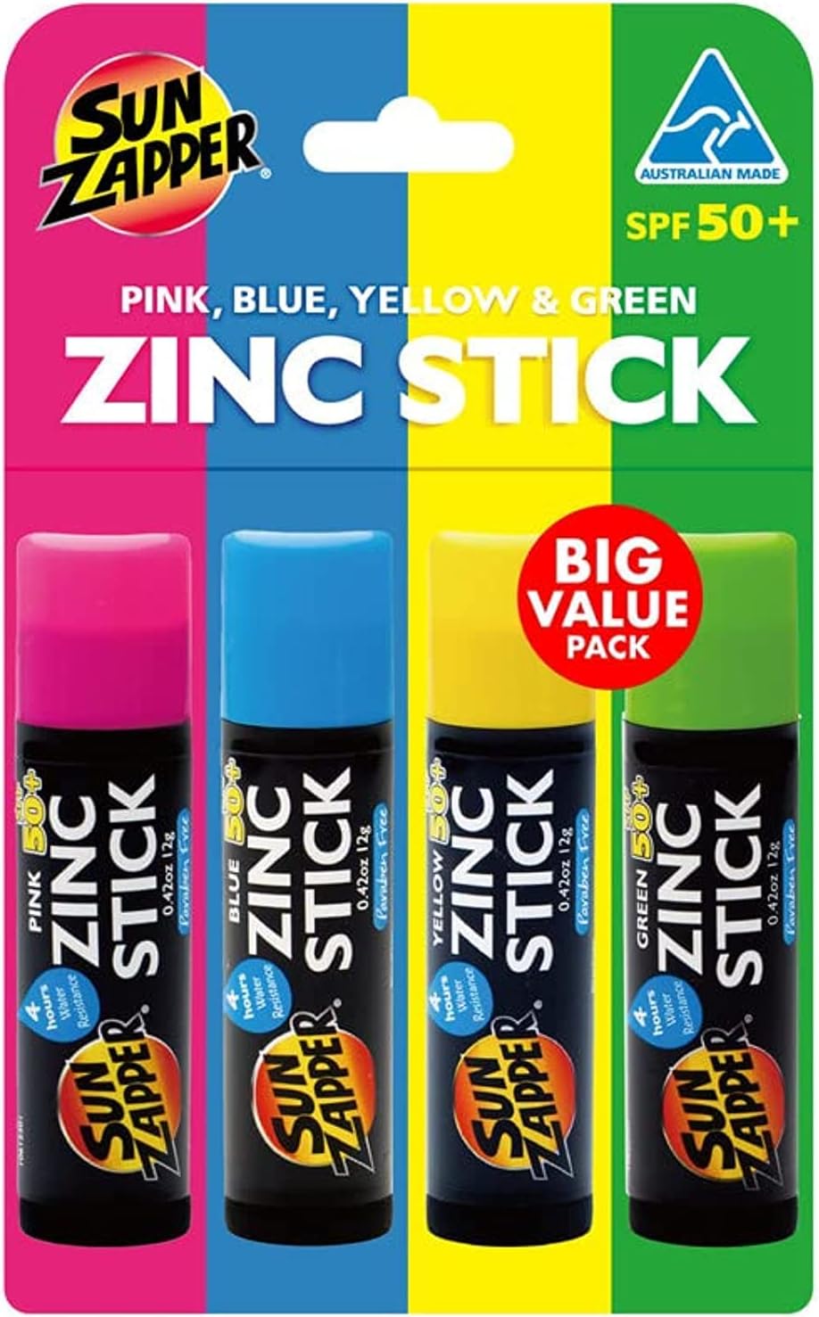 Sun Zapper Zinc Oxide Mineral Sunscreen Stick (Pink, Blue