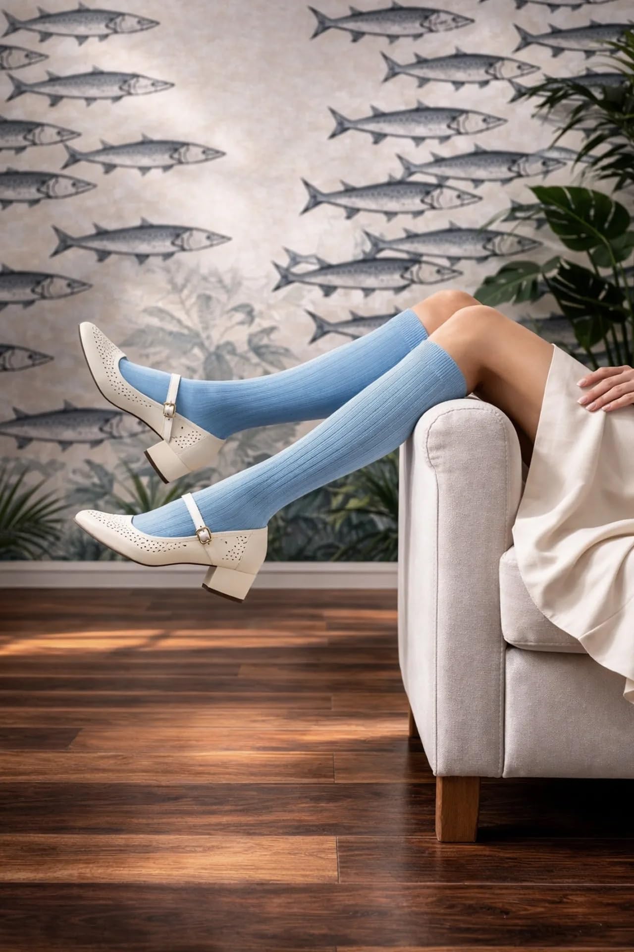 GATTI A POIS Box da 5 Calze Lunghe Donna in Filo di Scozia, Cielo e Terra, Cotone, Elegante, 5 Paia, Made in Italy