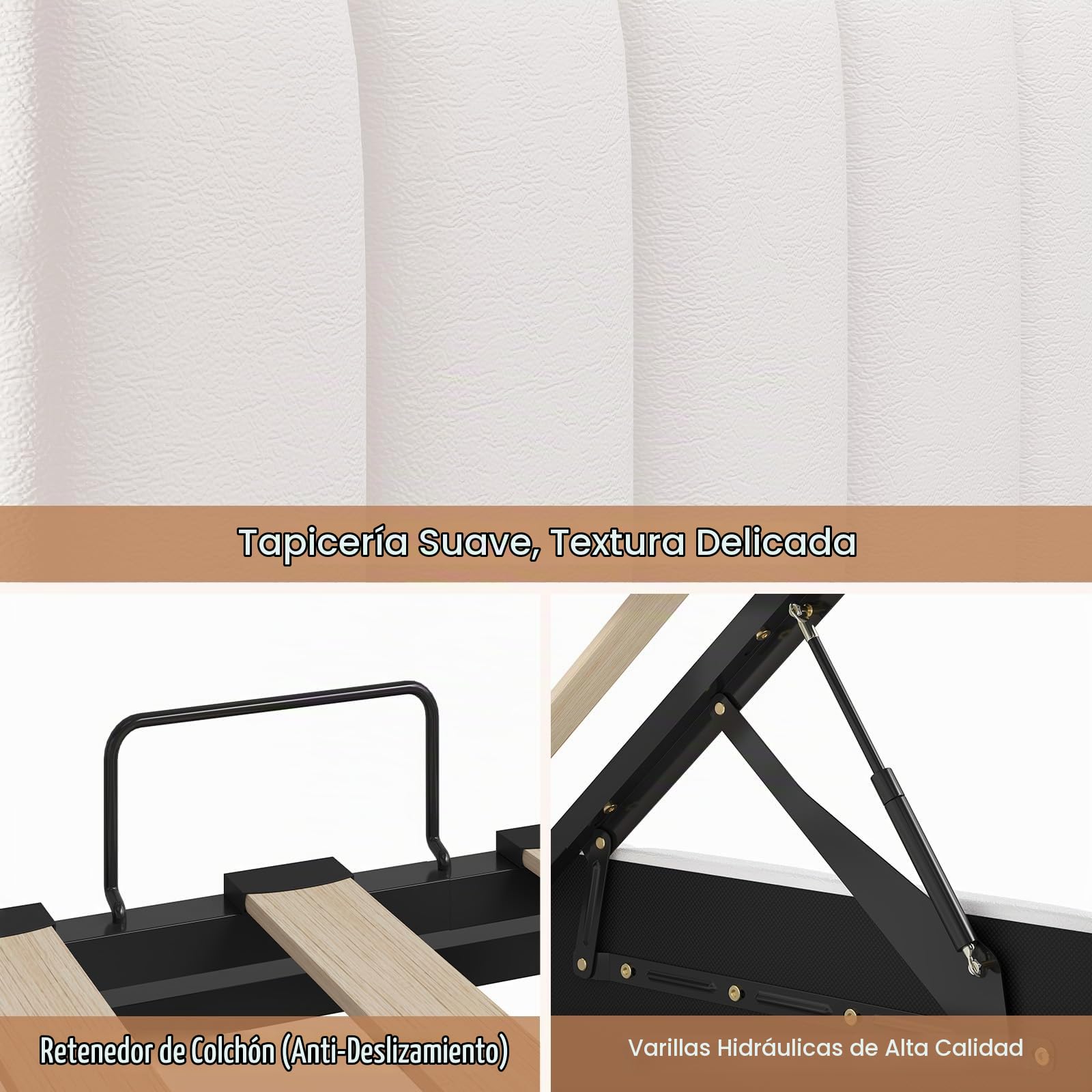 Cama tapizada con iluminación LED, cama juvenil de 140 x 190 cm, cama con somier y estación de carga, cabecero con espacio de almacenamiento oculto, Amplio espacio de almacenamiento,color blanco PU