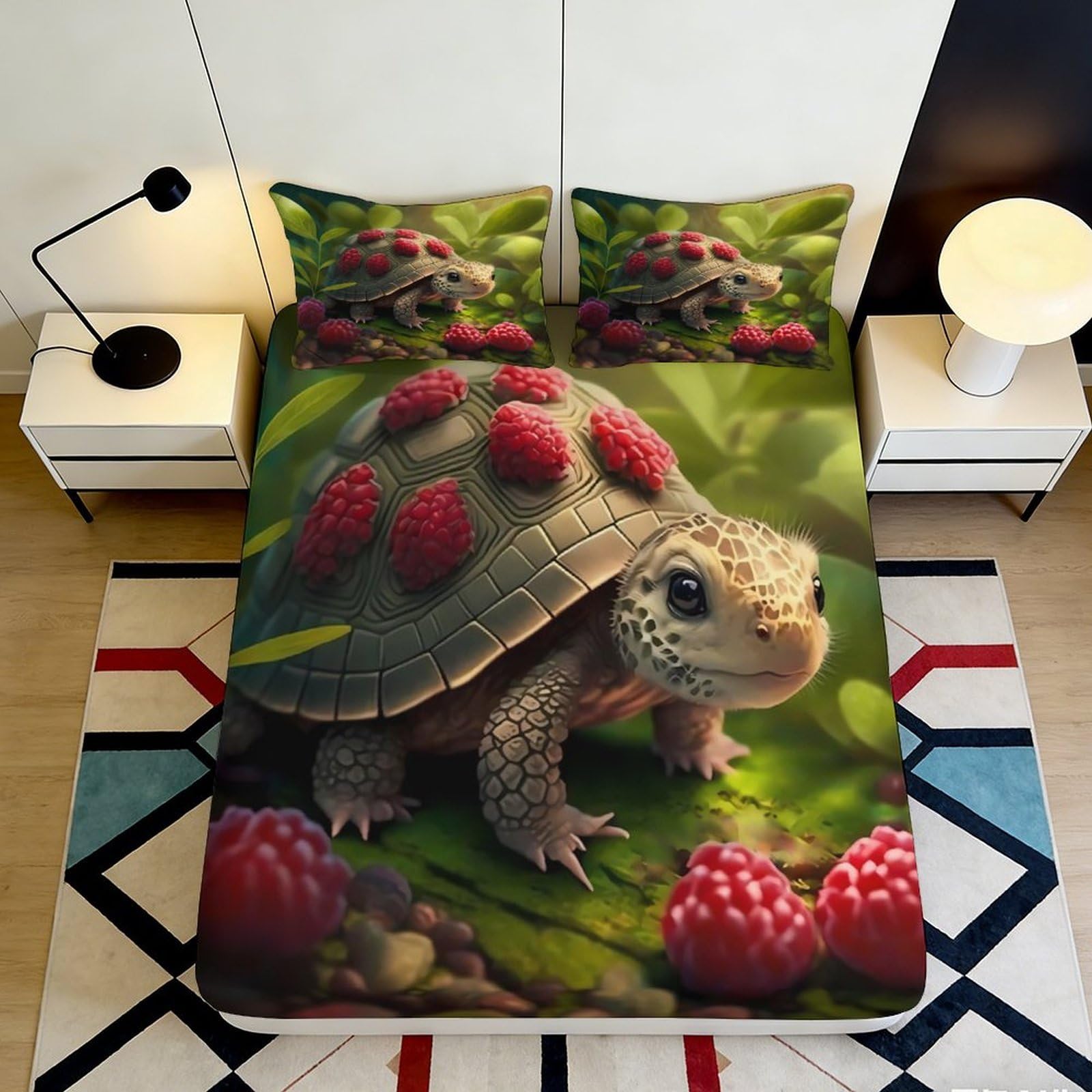 3D Printed Nature Turtle Fitted Sheet Microfiber Deep Pocket Bedding Set Nature Turtle Mattress Fitted Cover Non-Slip Elastic Hem 90x200x25cm