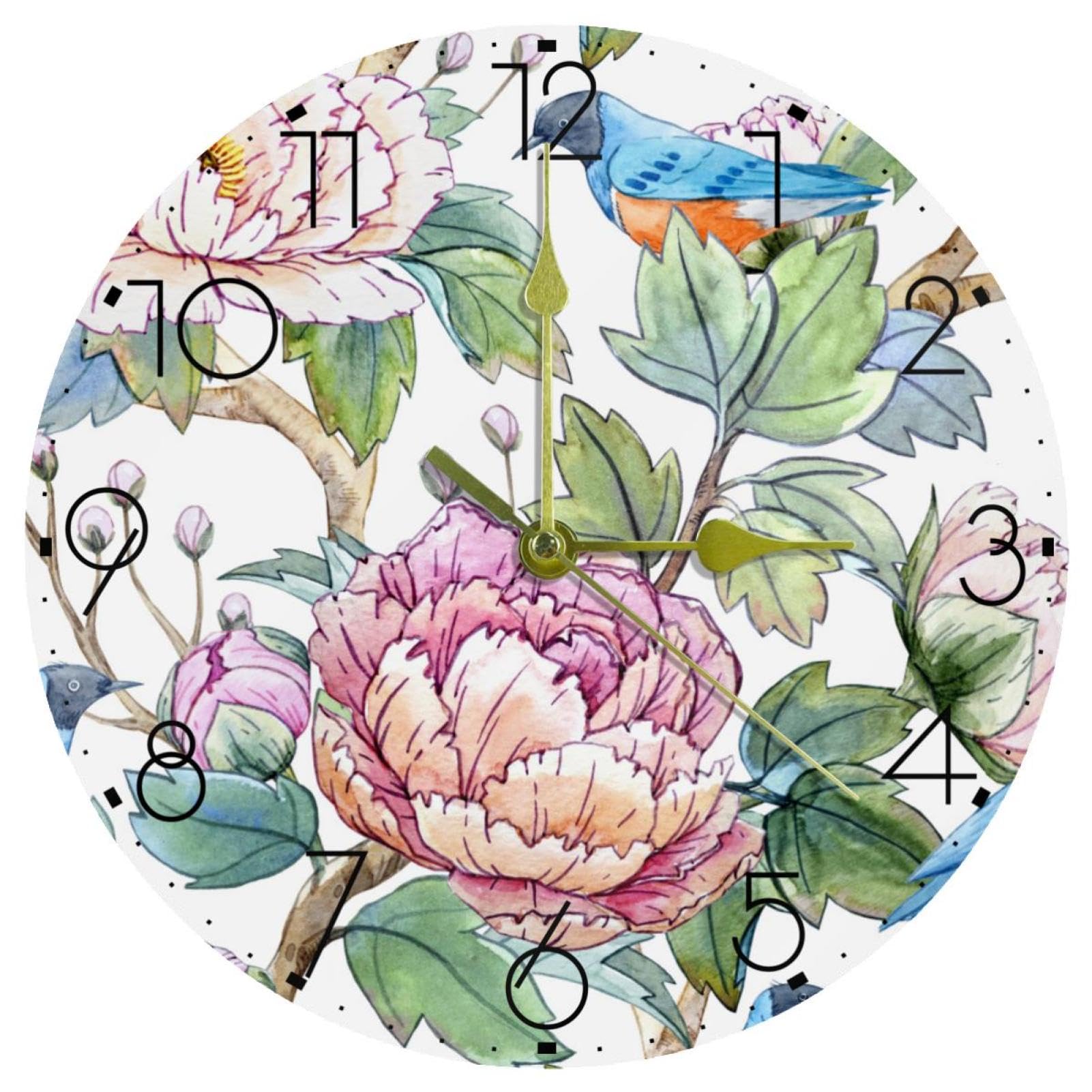 Horloge silencieuse sans tic-tac à motif pivoine pour la chambre