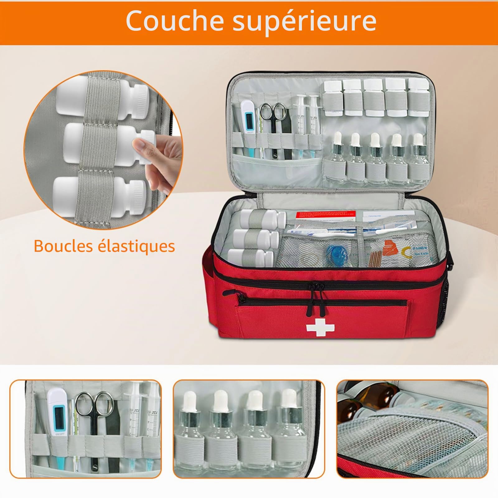 Sac médical portable étanche et résistant à l'usure avec bandoulière amovible, sac de premiers secours vide pour la maison, les voyages, les urgences, rouge (18 x 23 x 40 cm), rouge