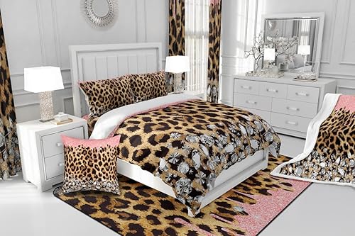 Miniatura 6 de Manfei Sábana bajera ajustable de leopardo marrón, tamaño individual, juego de ropa de cama de 2 piezas con purpurina rosa para decoración de
