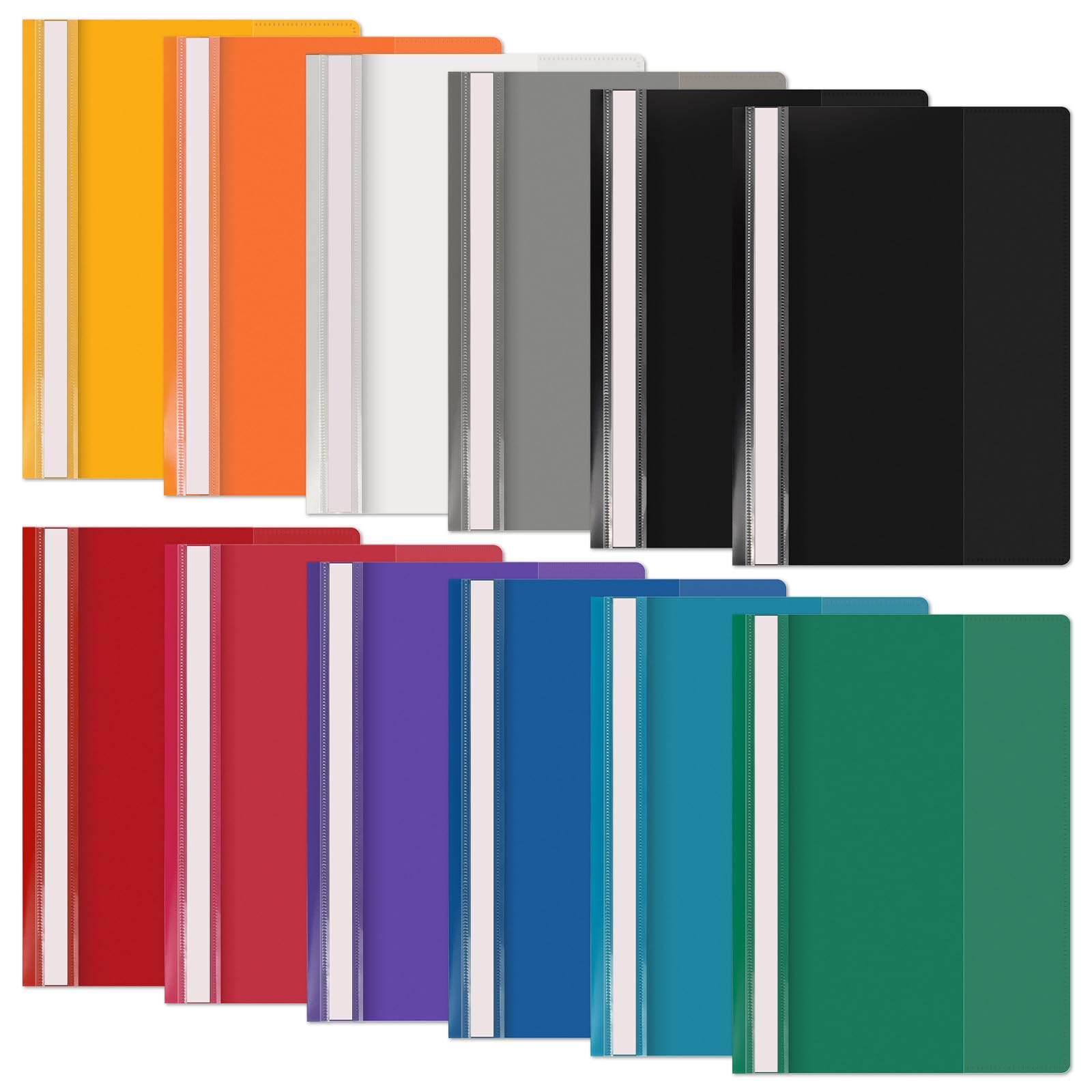Binditek 12 Pack A4 Project Folders, Plastic Presentation File Folders with Transparent Cover and 2 Prongs, 11 Multicolour Display Folders for School Office Reports