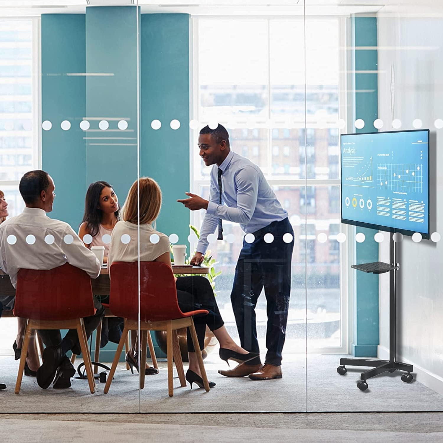 TABOJS TV Móvil con Ruedas, Soporte Portátil para Pantallas Planas/Curvas de 21-60" hasta 35kg, Soporte para TV de Altura Ajustable con VESA 400x400 mm, Soporte para TV con Ruedas para Fácil