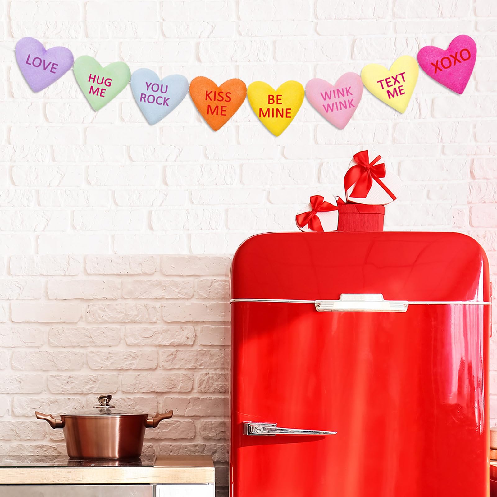 JarThenaAMCS Valentinstag-Filz-Banner, 3D-Gesprächs-Herz-Banner, Bunte Herz-Sprüche, Wimpelkette, Girlande für Hochzeit, Geburtstag, Party, hängende Dekoration