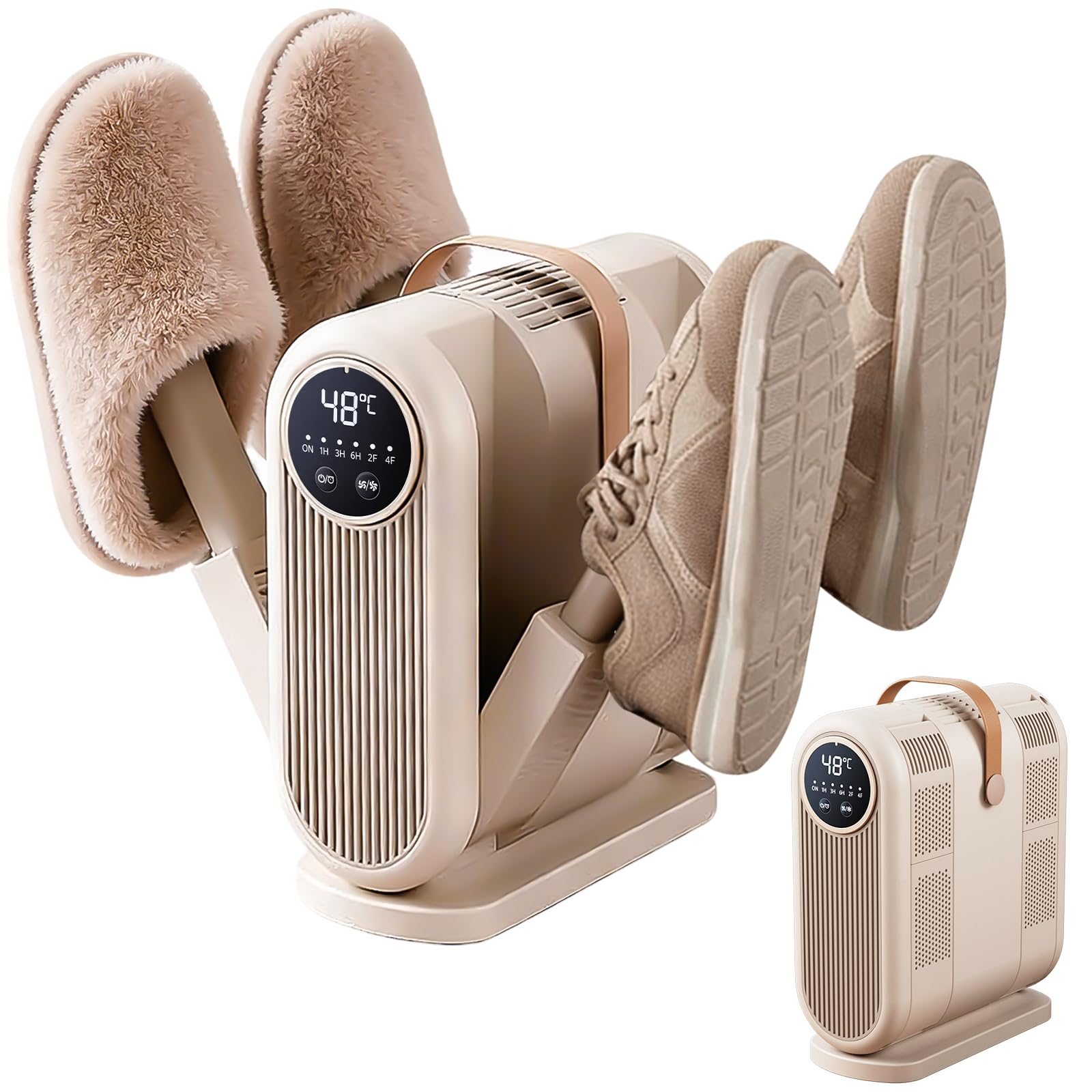 4 In 1 Schuhtrockner Elektrisch Antibakteriell, Shoe Dryer mit 1/3/6H Timer und 2 Windgeschwindigkeitseinstellungen, Tragbar Skischuhtrockner für Schuhe, Handschuhe, Hüte, Socken & Fußballschuhe
