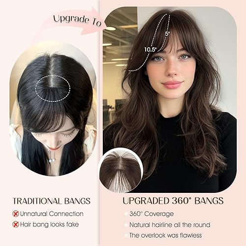 Vista 53 de Clip in Bang - Topper de cabello humano con flequillo de aire Wispy para mujer, extensiones de cabello con flequillo para uso diario, cubierta