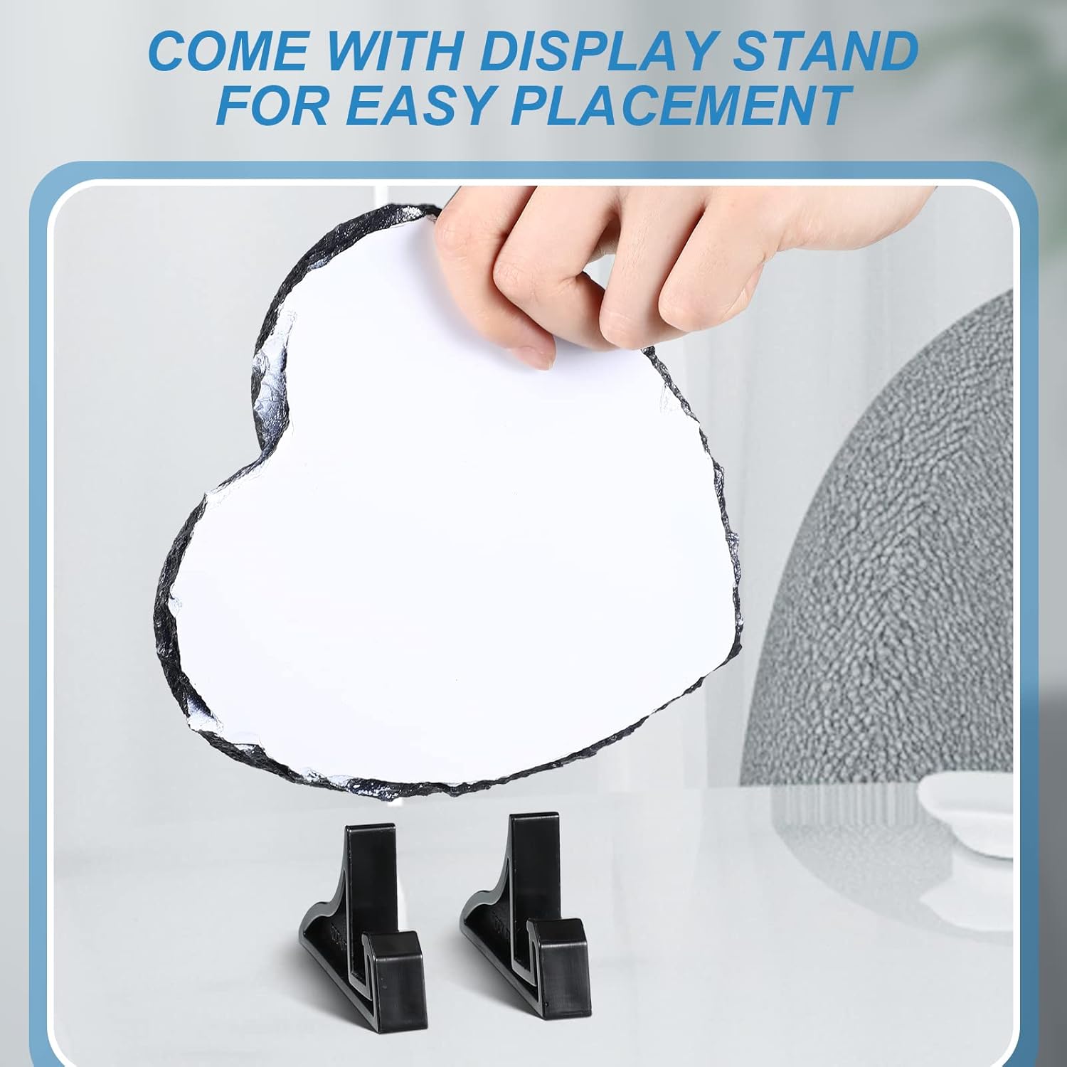 Gersoniel 4 Pcs Blank Sublimation Slates: Mother's Day Heart Gifts 5.9'' x 5.9'' Anniversary Rock Stone Plaque Customized Couple Photo Display Holder DIY Personalize Picture for Heat Press Printing