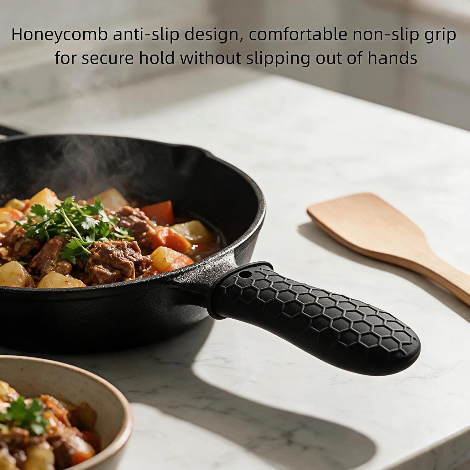 Silicone Pot Handle Cover Set, Heat Resistant Non-Slip Cast Iron Skillet Handle Grip, Thickened Silicone Pan Holder Sleeve, Easy Clean Kitchen Accessories for Frying Pan, Wok(Black 1PCS)