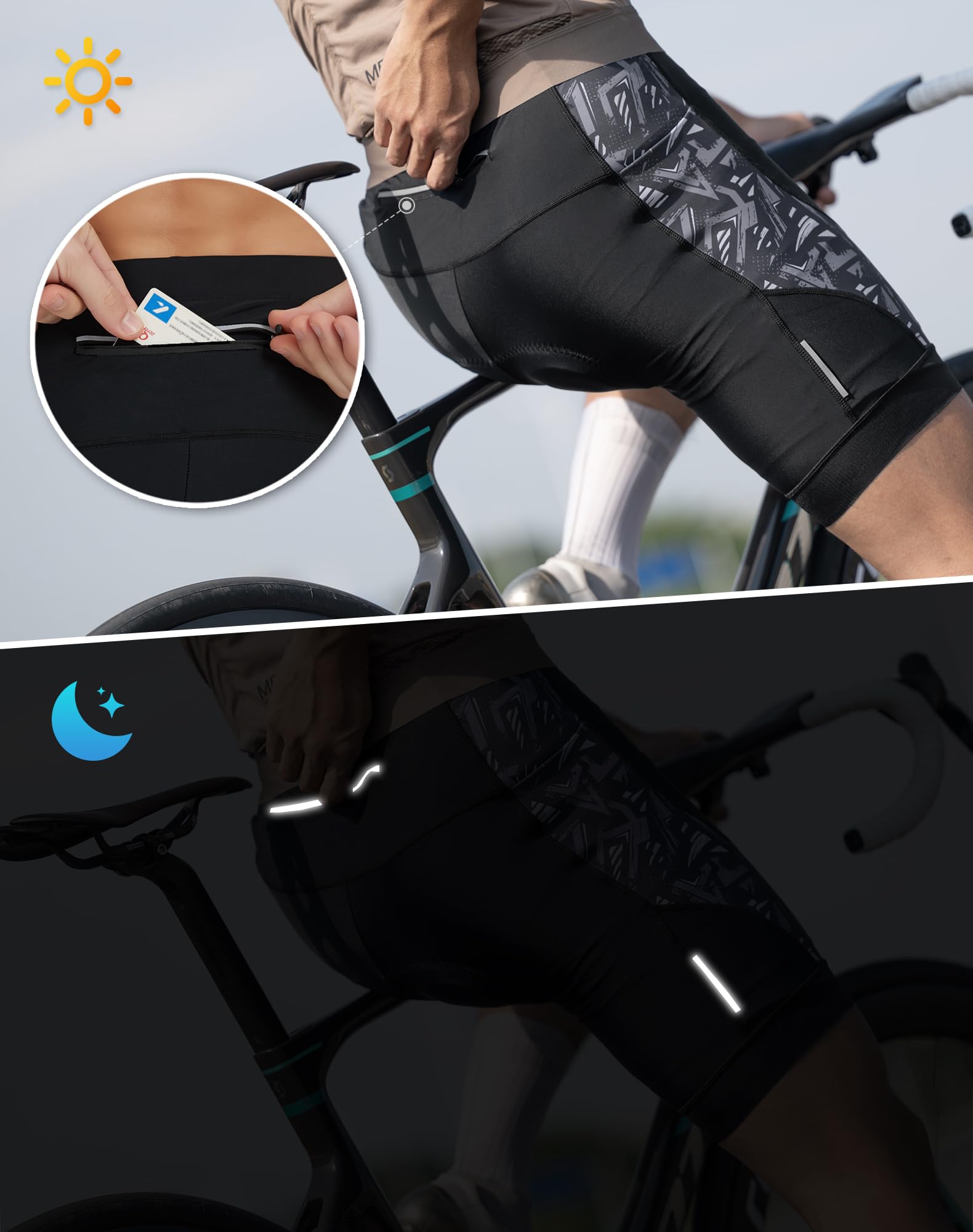 Radlerhose Herren Fahrradhose Herren Gepolstert schnelltrocknende Radhose Herren Kurz stoßfeste Radlerhose Herren Gepolstert Radlerhose mit Handytaschen