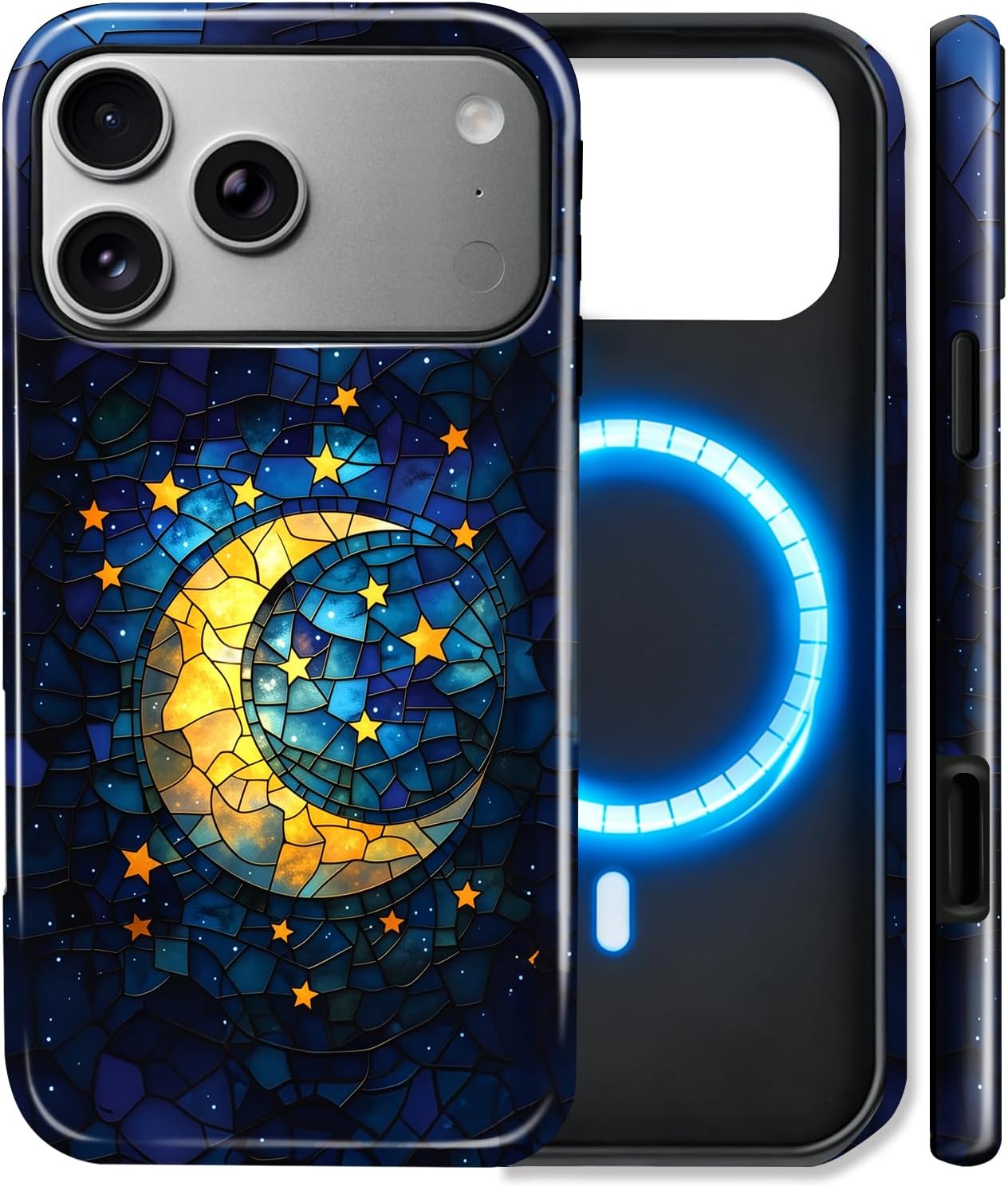 Magnetic case for iPhone 17 Pro,Compatible with MagSafe,Golden Moon with Twink Star,Shockproof TPU Hard PC Phone case,Designed for Women Men