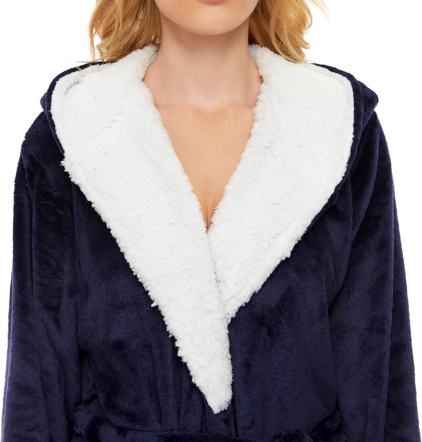 iniber Plush Robes for Women, Womens Robe Long, Fuzzy Fluffy Soft Warm Fleece Hooded Bathrobe - Image 4