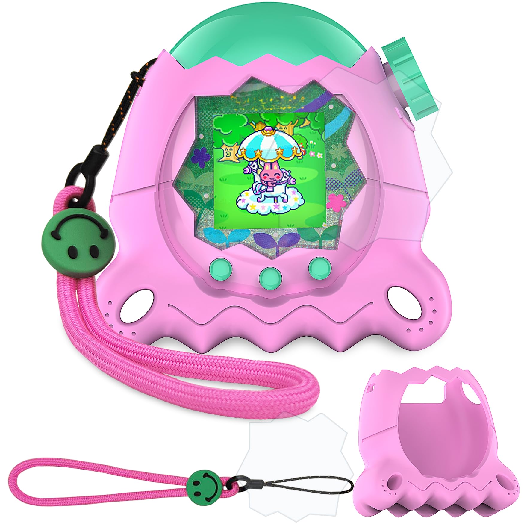 JCHPINE Silicone Cover Case for Tamagotchi Paradise Interactive Virtual Pet, Stand Up Case for Tamagotchi Paradise Digital Pet Screen Protector and Lanyard (Pink) — image 1