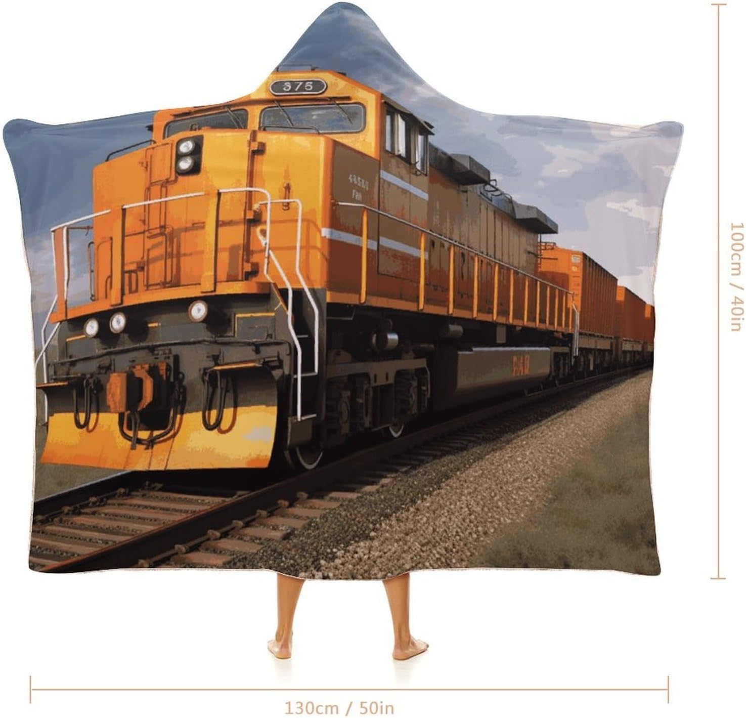 Freight Train Hooded Blanket Cozy And Functional,Wearable Blanket Hoodie for Women Men,Blanket Poncho Presents40 x50
