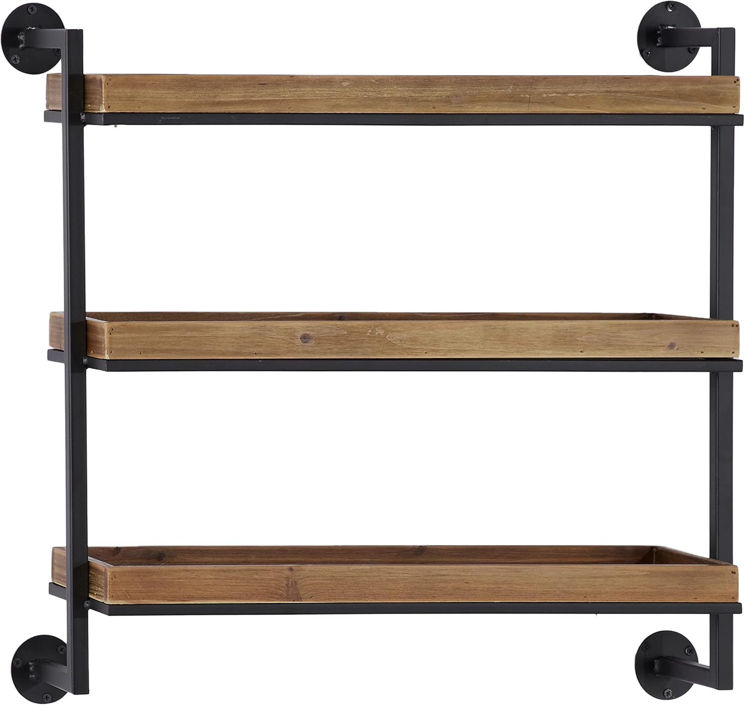 Deco 79 Metal 3 Shelves Wall Shelf, 26" x 23" x 7", Brown