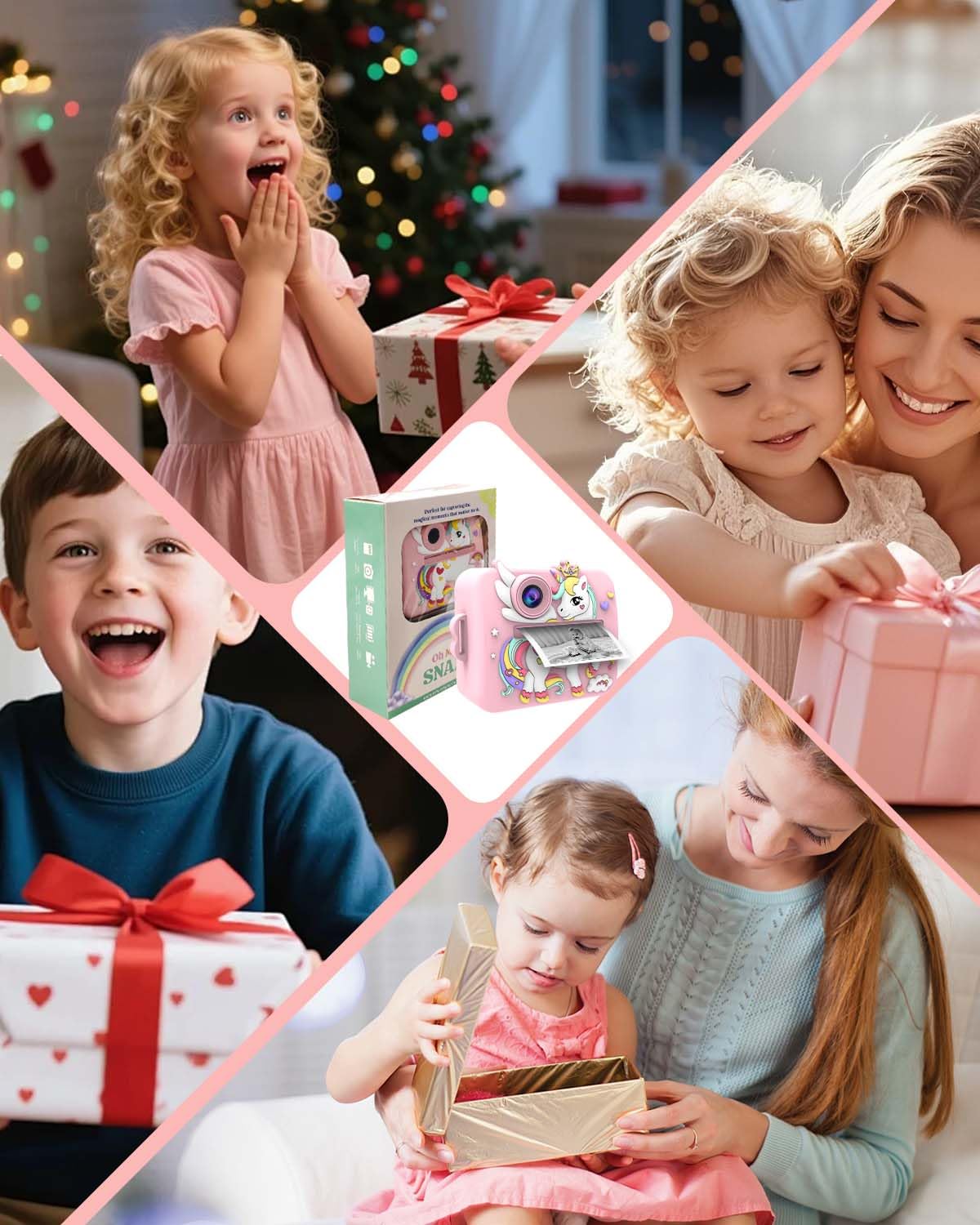 Cámara Instantánea para Niños Unicornio, Cámara Digital Infantil con Impresión Inmediata y 4 Rollos, Juegos Creativos y Tarjeta 32GB, Regalo Niñas 3-12 Años