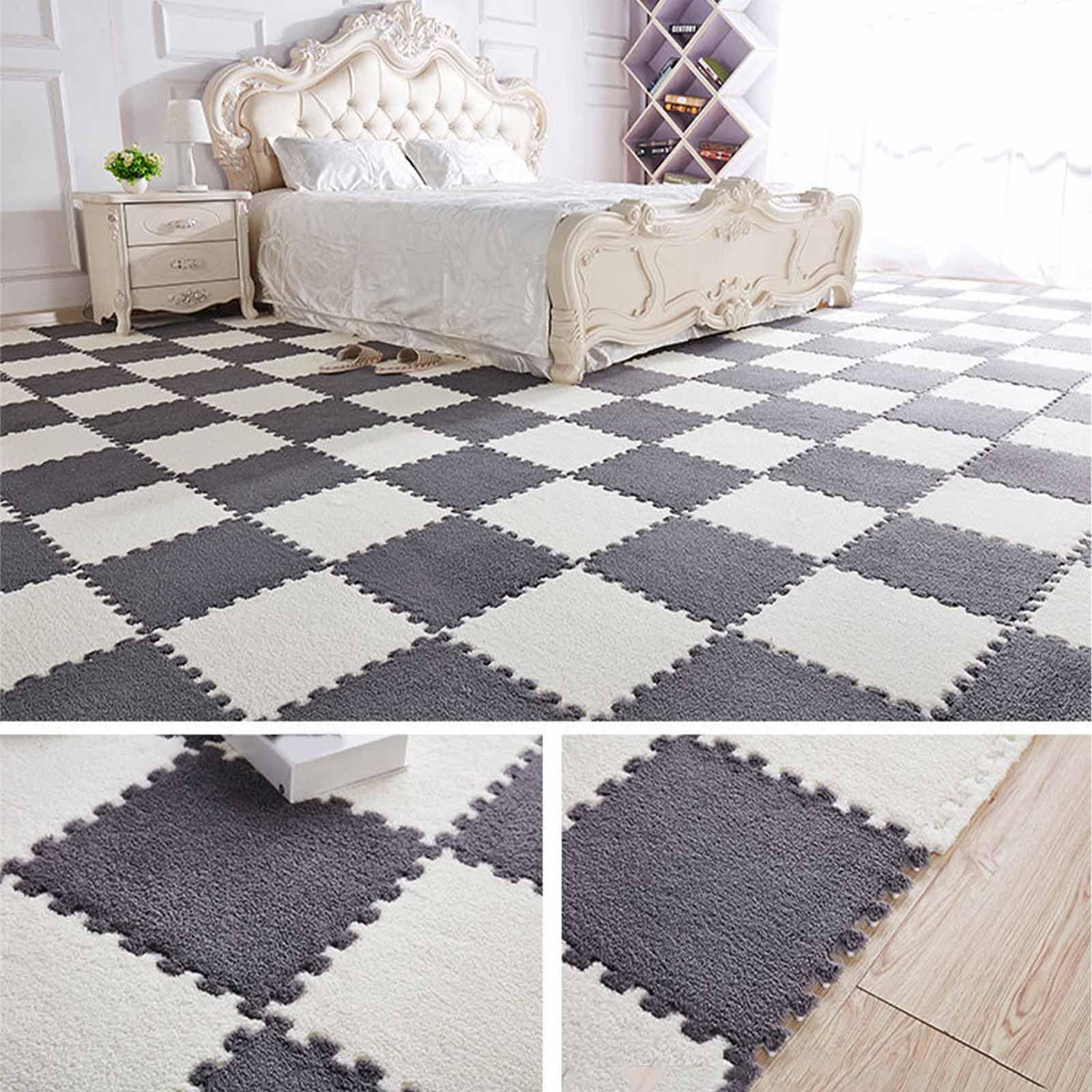 Soft Floor Milk Mat For Home 10pcs Milk Velvet Patchwork Rugs-12 * 12in,Carpet Puzzle Mats Puzzle Rug
