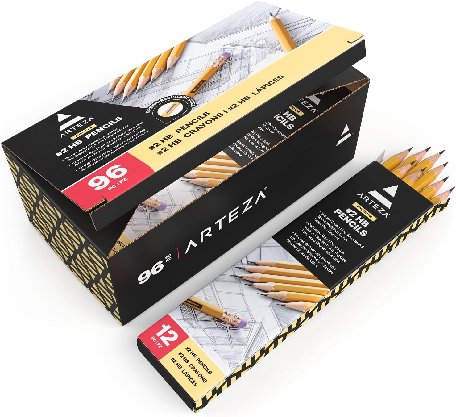 ARTEZA HB Pencils #2, Pack of 180, Wood-Cased Graphite Pencils in Bulk, Pre-Sharpened, Office and School Supplies for Exams, Classrooms, Students