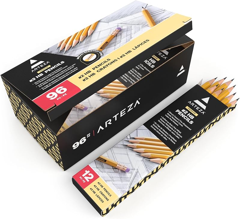 HB Pencils #2, Bulk Pack of 96 – Pre-Sharpened Wood-Cased Graphite, Hexagonal Barrel, Break-Resistant Core for School, Office & Exam Use