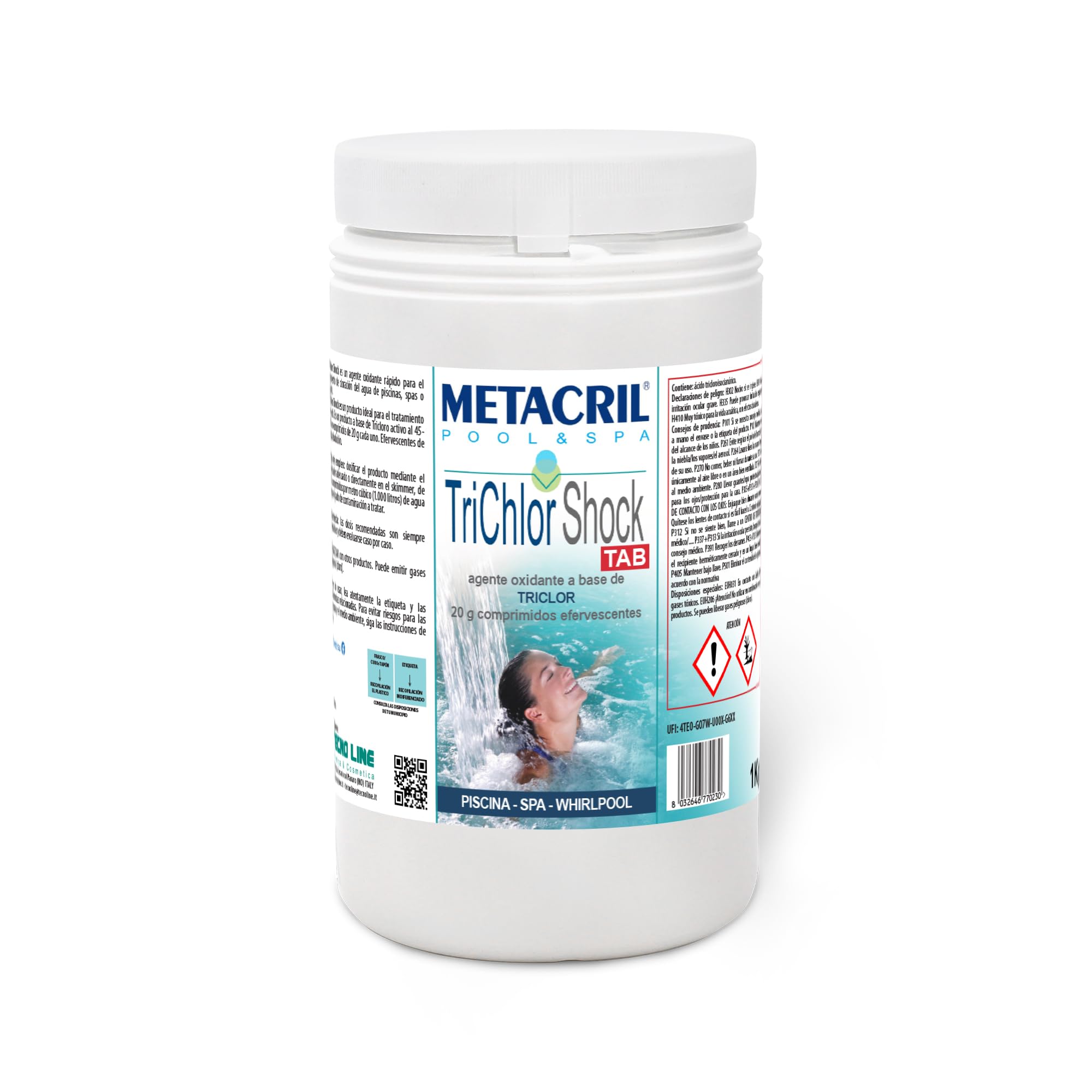 Metacril TriChlor Shock Tab, Tricloro Past. da 20g Effervescenti- (1+1) 2KG | Agente Ossidante a Base di Tricloro, Pastiglie Effervescenti, per Piscina e Spa Idromassaggio