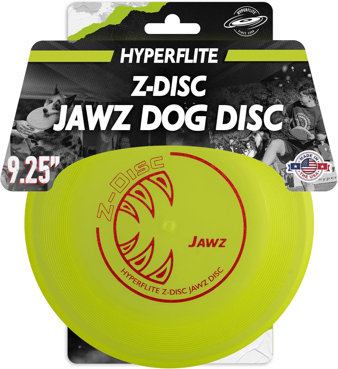 Hyperflite Z-Disc Jawz Dog Disc (9.25″) | Durable Dog Disc Dog Toy for Outdoor | Puncture-Resistant & Anti-Glare | Made in The USA | Flexible Competition Grade Plastic | 155 Grams (Lemon-Lime)