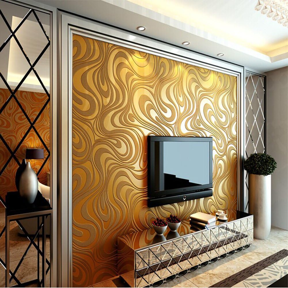 Q QIHANG 10M Modern Luxury Abstract Curve 3D Wallpaper Roll Mural Paper Parede Flocking for Striped Gold Color 0.7m*8.4m=5.88SQM