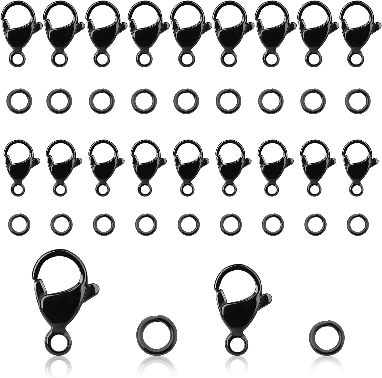 40Pcs Black Lobster Claw Clasps with Jump Ring Stainless