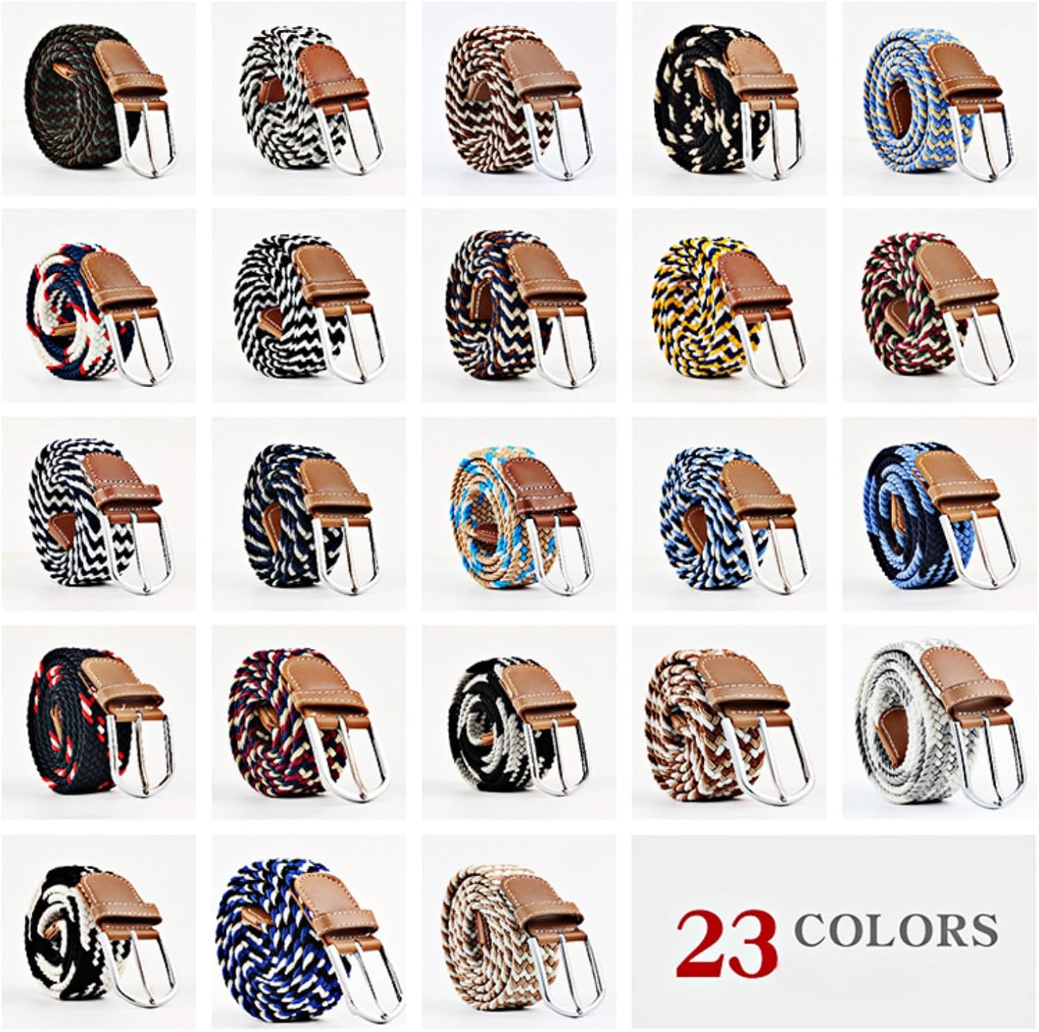 Pooyikoi Mixed Color Woven Braided Stretch Belts for Men & Women Elastic Canvas Woven Belts for Jeans Pants - Image 4