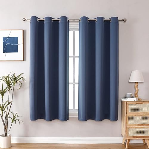 Miniatura 1 de ChrisDowa Cortinas opacas con ojales para dormitorio y sala de estar, juego de 2 paneles con aislamiento térmico para oscurecer la habitación (azul