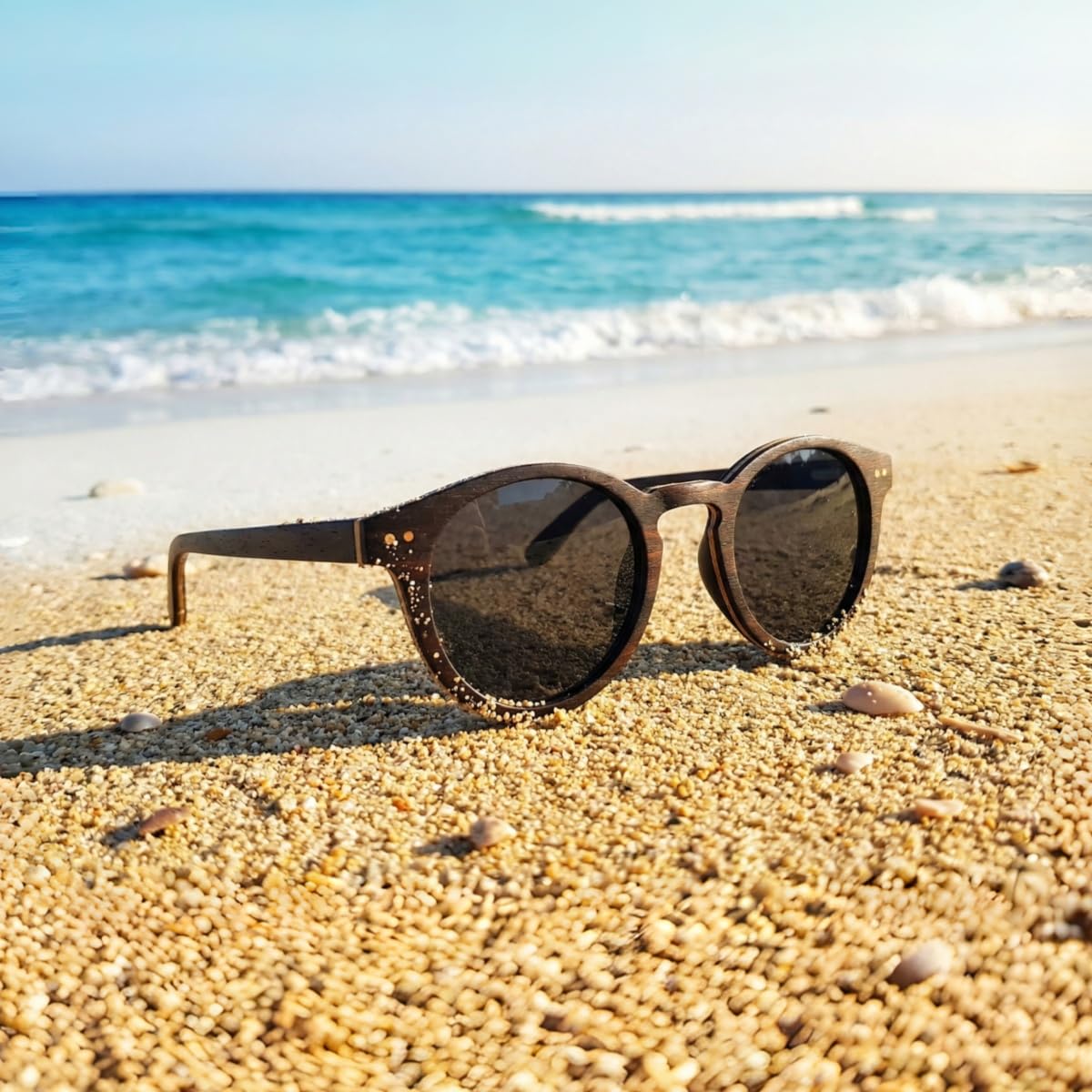 Holz Runde Polarisierte Sonnenbrille - Mode Stil Hölzerne Sonnenbrille mit Bambus Etui für Herren und Damen Perfekte Geschenke