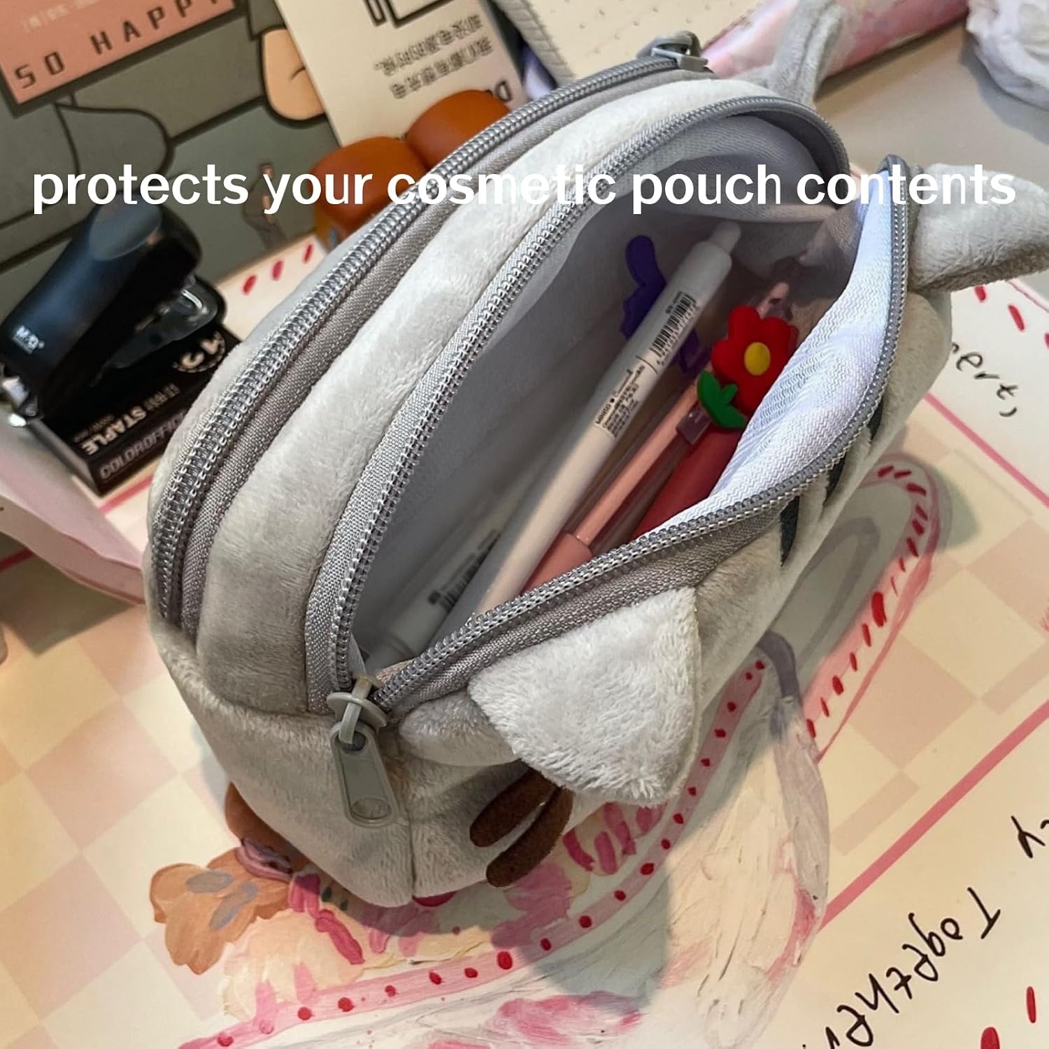 Cat Outing Bag Soft Cute Cat Makeup Bag Kitten Toiletry