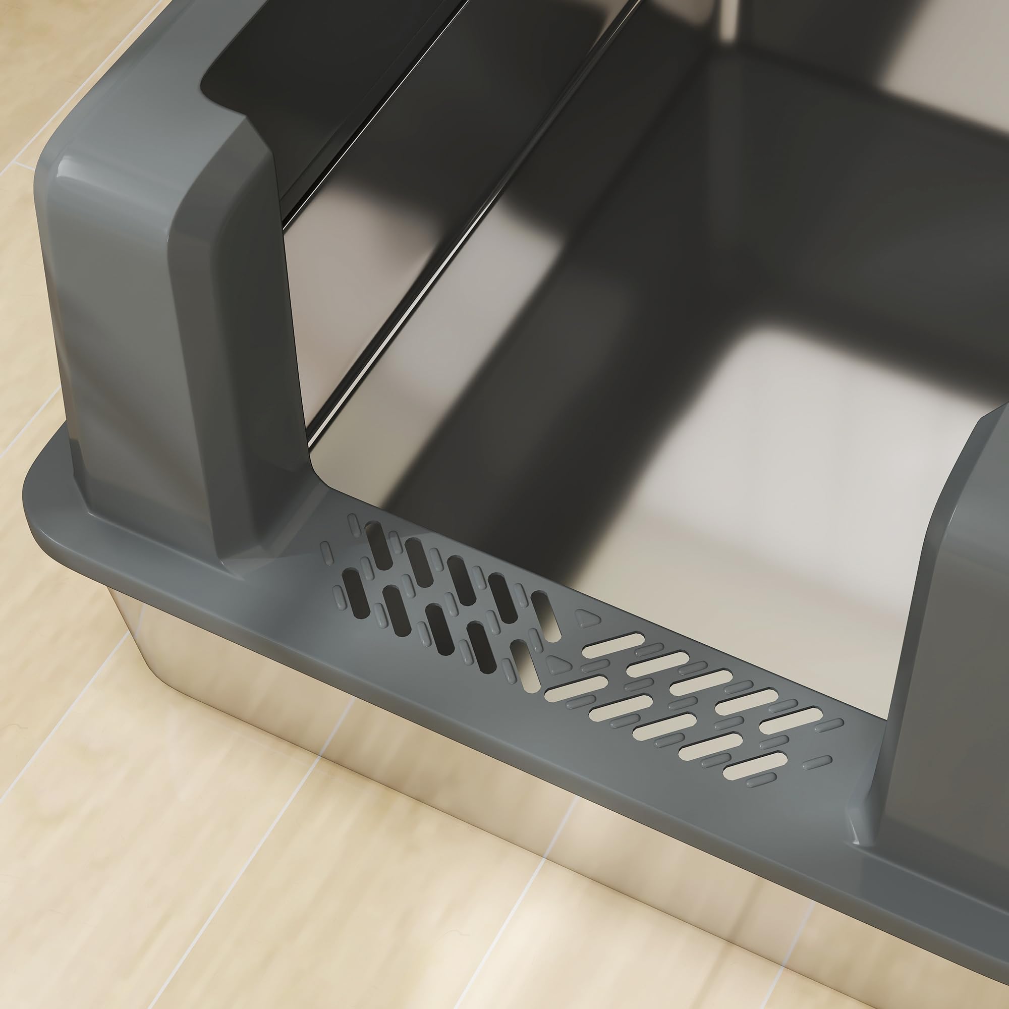 PawHut - Bandeja para Gatos (85 L, Gran Capacidad, 71 x 50,8 x 35,5 cm), Color Gris | Acero inoxidable, casa de aseo para gatos, pala, patines antideslizantes, fácil de limpiar