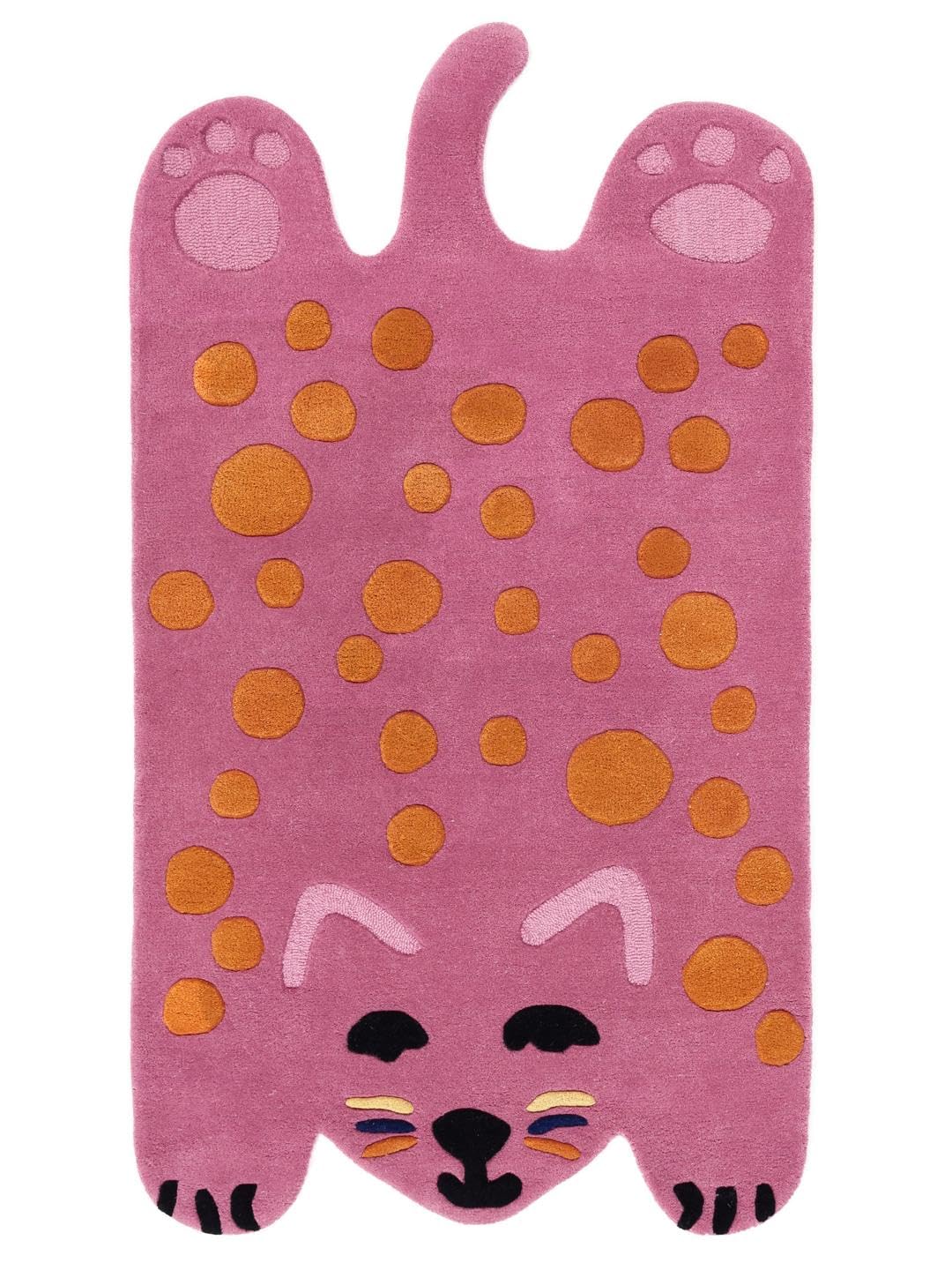 RugVista Lo Cat, Alfombra Infantil, Modernas Niños, 95 x 170 cm, Rectangular, Pelo Medio, Sala de Estar, Cuarto del bebé, Dormitorio, Limpieza en seco, Sin Productos químicos peligrosos, Rosa/naranj