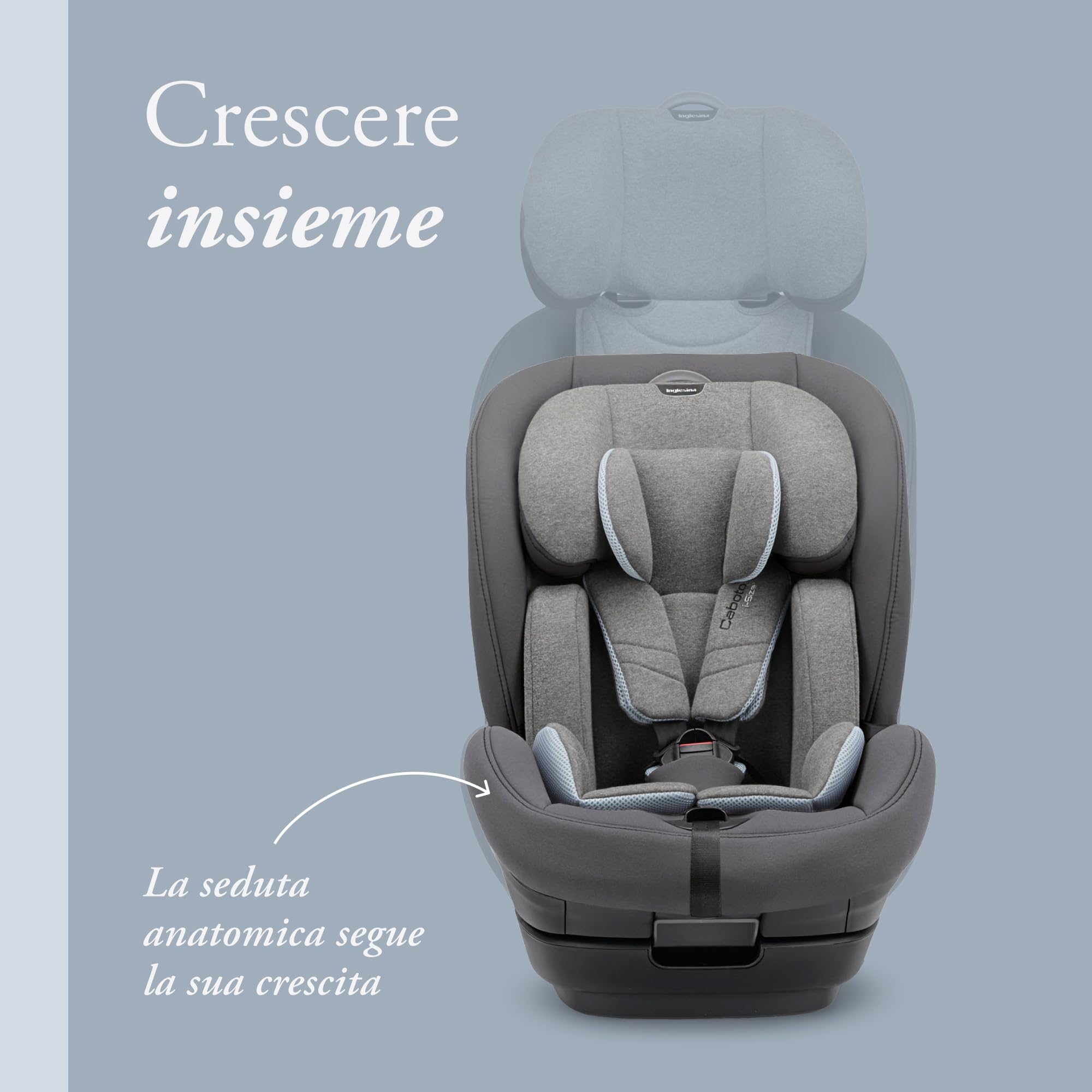 Inglesina Caboto i-Size Seggiolino Auto, Isofix, da 15 mesi a 12 Anni circa, dai 76 ai 150 cm, Stone Grey