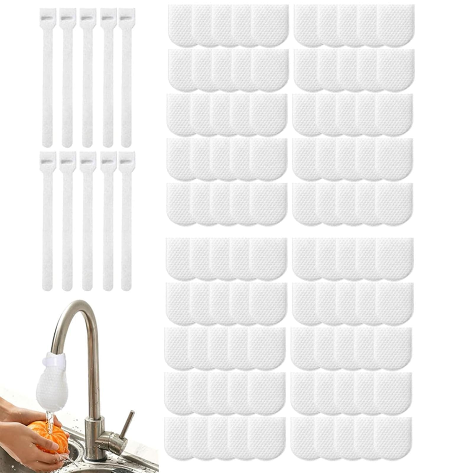 Faucet Filter Bag,50 Pcs Cotton Tap Water Filter for Kitchen Sink, Splash-Proof Non-Woven Material for Filtering Rust, Silt and Sediment, Groundwater Purifier for Home (White 100pcs)