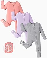 PATPAT Bamboo Baby Footies Boys Girls - Soft Viscose Non-Slip Zipper Romper Mittens Footed Footless Infant Pajamas