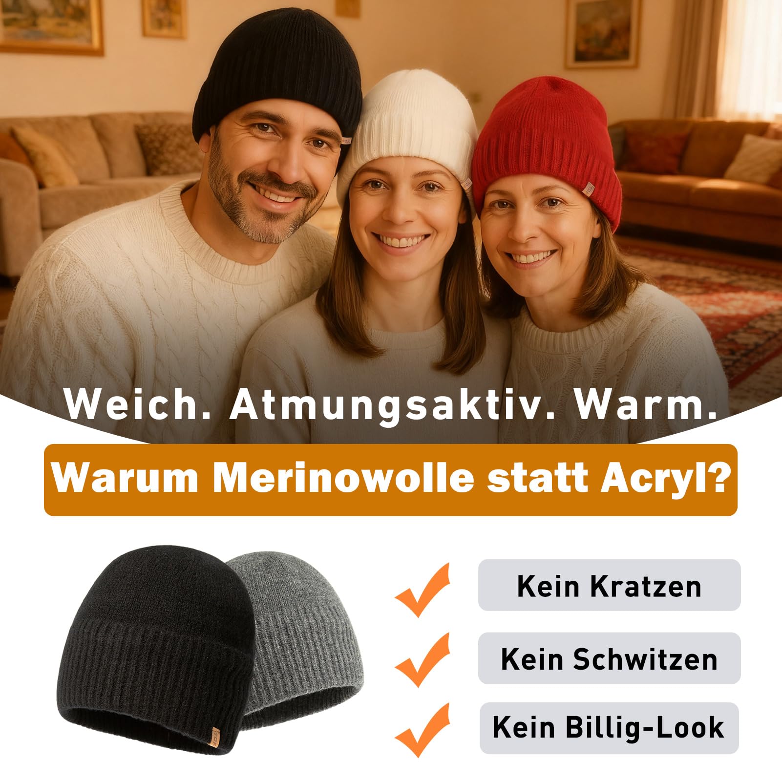 TOP-EX XL/XXL 100 % laine mérinos, bonnet d'hiver en laine pour homme et femme, bonnet en tricot, bonnet de pêcheur, bonnet de trawler, doublure polaire chaude